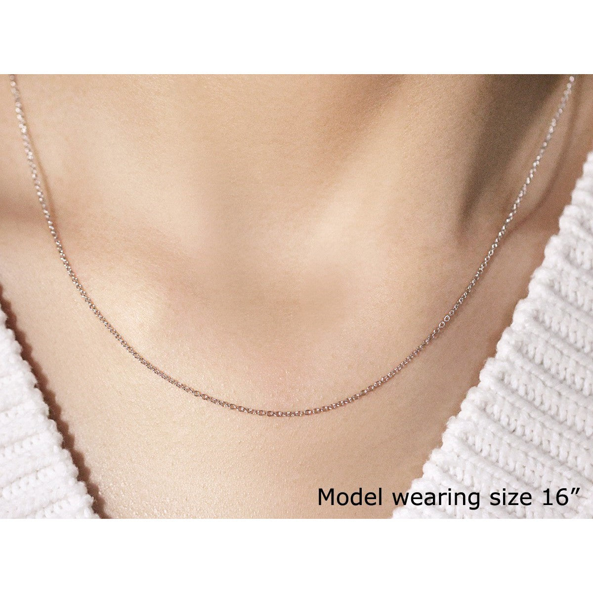 14k White Gold Round Cable Link Chain 1.1mm by Bids.com