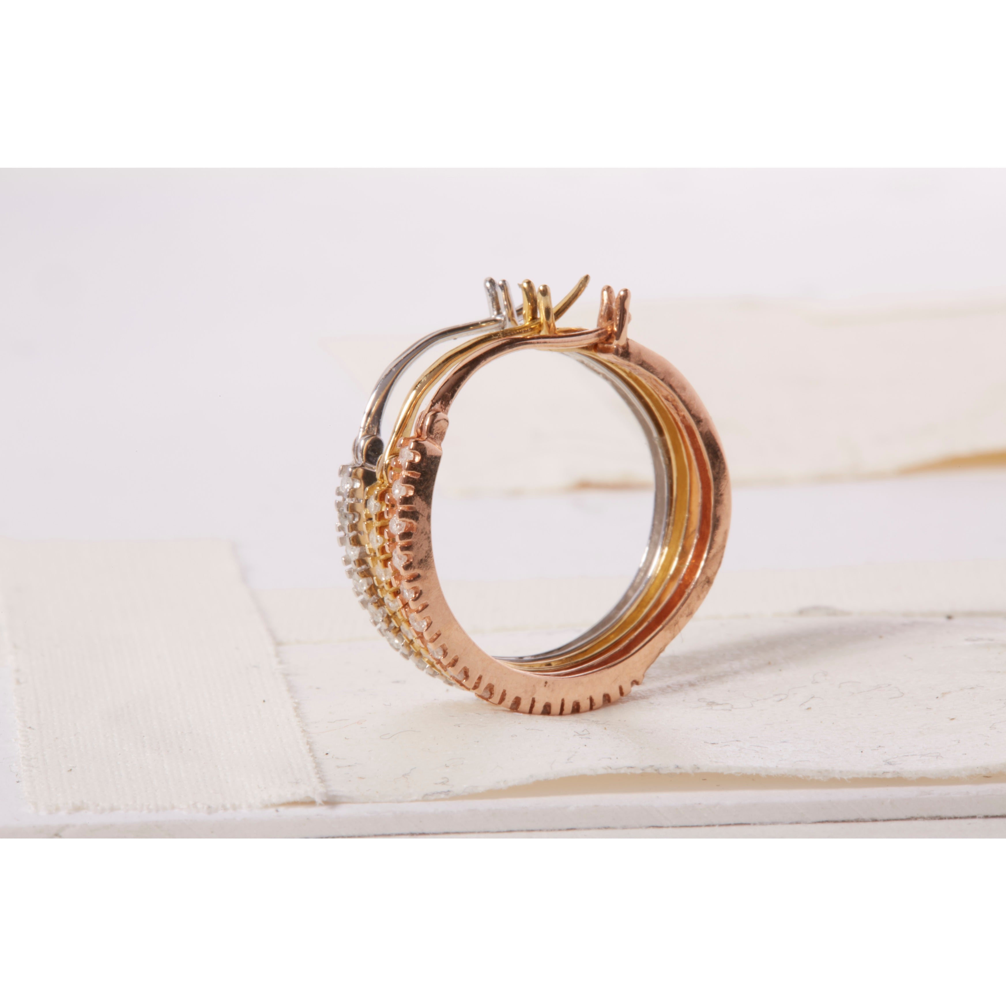 14K Tri-Toned Gold 1/3 Cttw Diamond Triple Hoop Earrings (I-J Color, I2-I3 Clarity) - 22 MM DestGlow