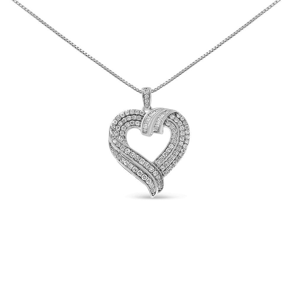 14K Yellow Gold Plated .925 Sterling Silver 1.00 Cttw Baguette Diamond Composite Open Heart 18" Inch Pendant Necklace (I-J Color, I1-I2 Clarity) by Bids.com