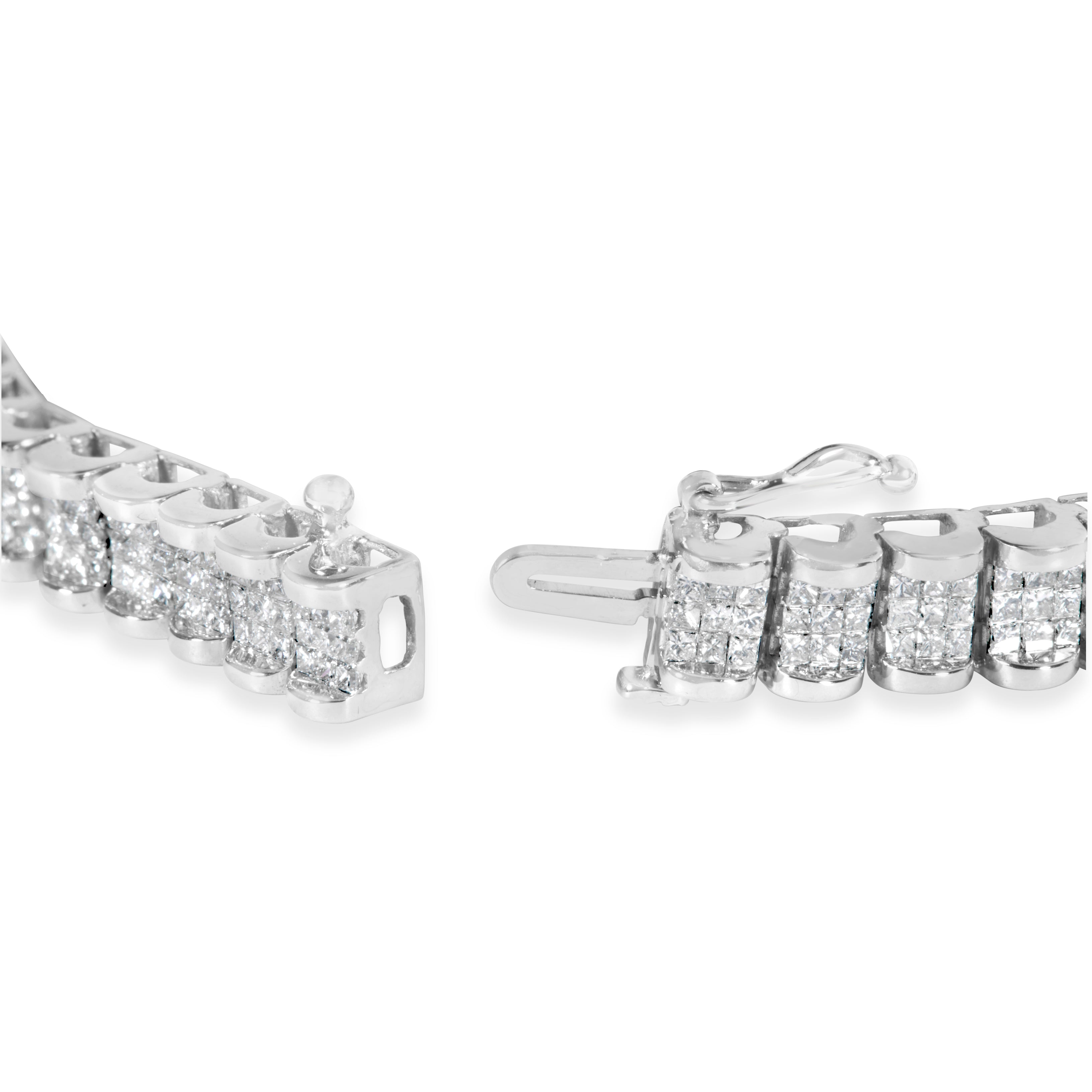 14K White Gold 5.00 Cttw Invisible Set Princess-Cut Diamond Belt and Buckle Tennis 7" Bracelet (H-I Color, SI1-SI2 Clarity) by Bids.com