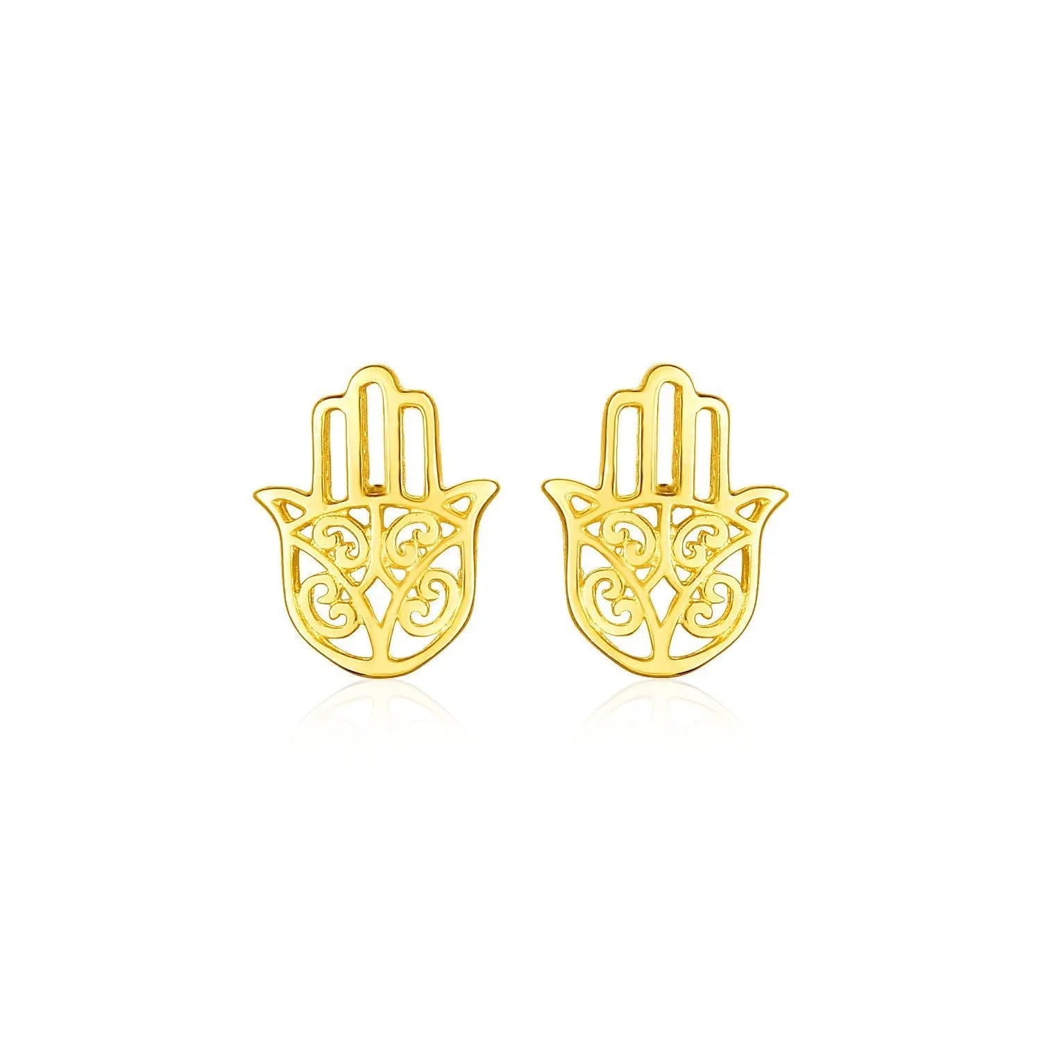 14k Yellow Gold Polished Hand of Hamsa Post Earrings