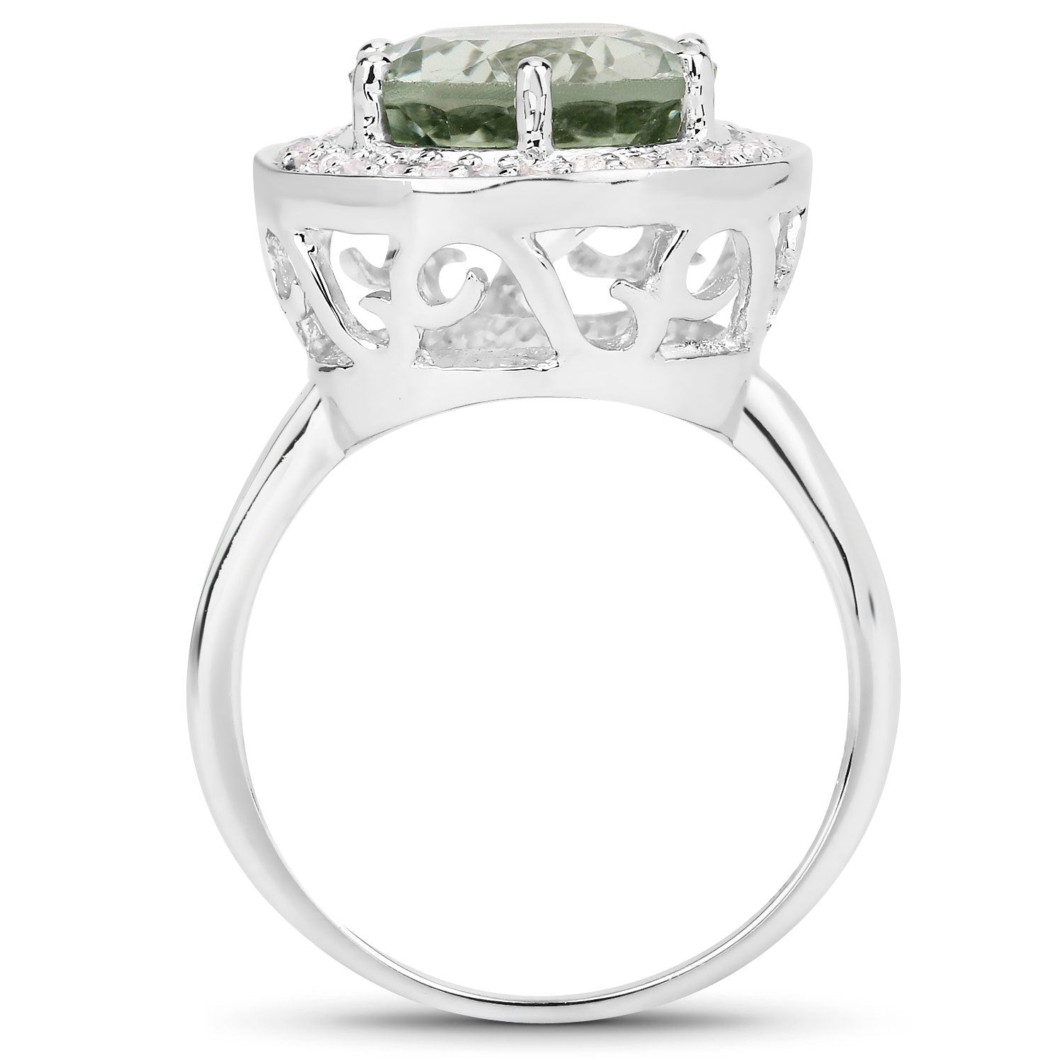 4.94 Carat Genuine Green Amethyst and White Topaz .925 Sterling Silver Ring by Bids.com