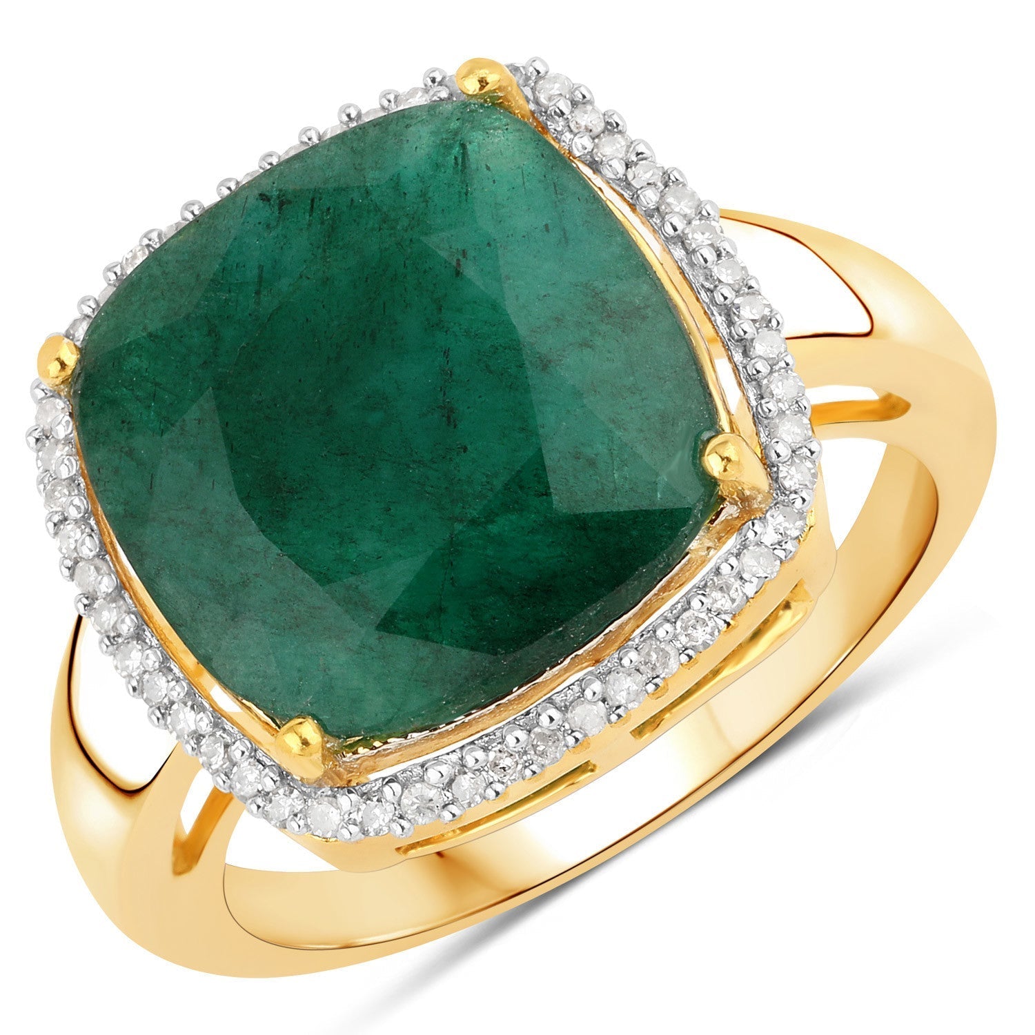 5.14 Carat Dyed Emerald and White Diamond .925 Sterling Silver Ring DestGlow