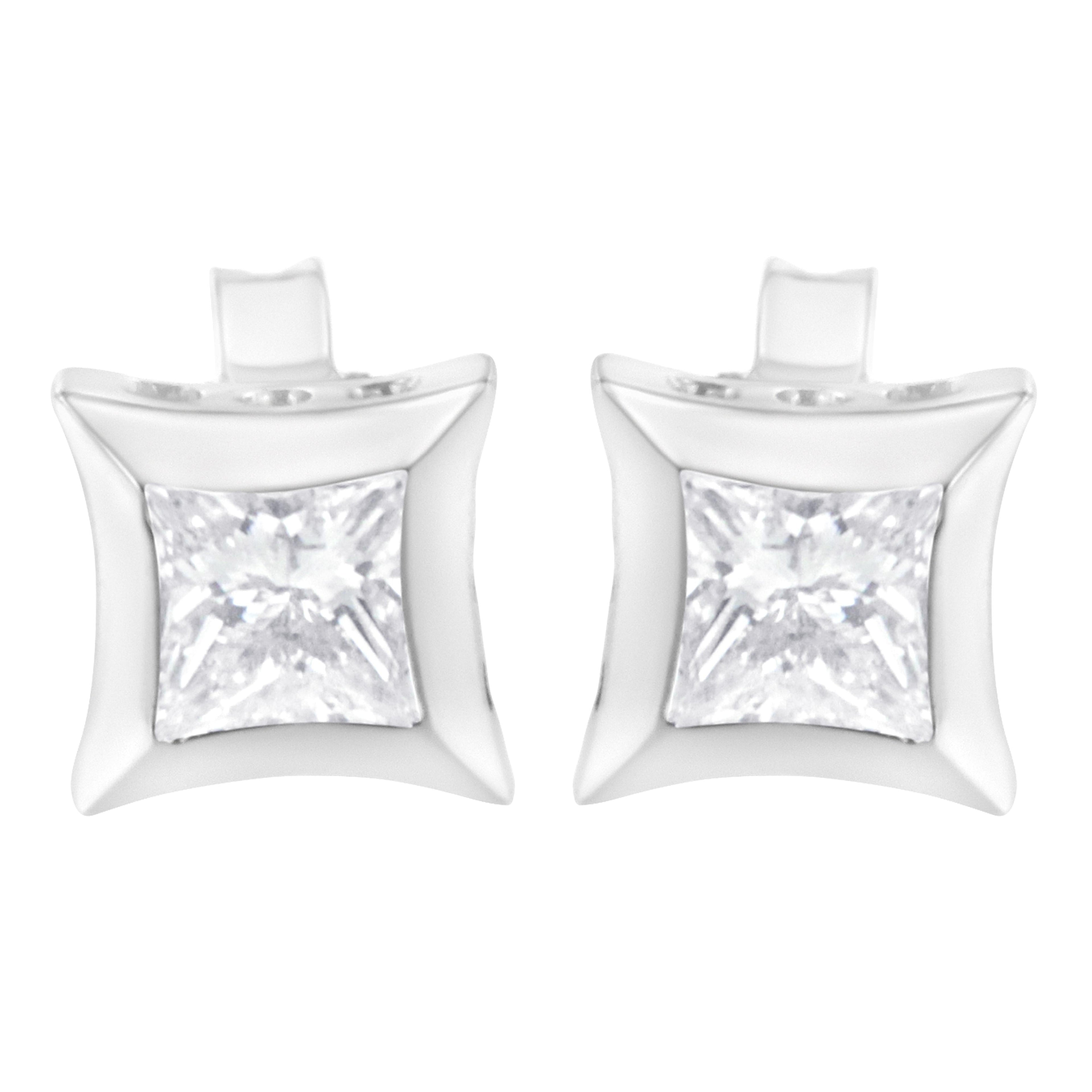 10K White Gold 1/2 Cttw Invisible Set Princess-Cut Diamond Stud Earrings (H-I Color, SI2-I1 Clarity) by Bids.com
