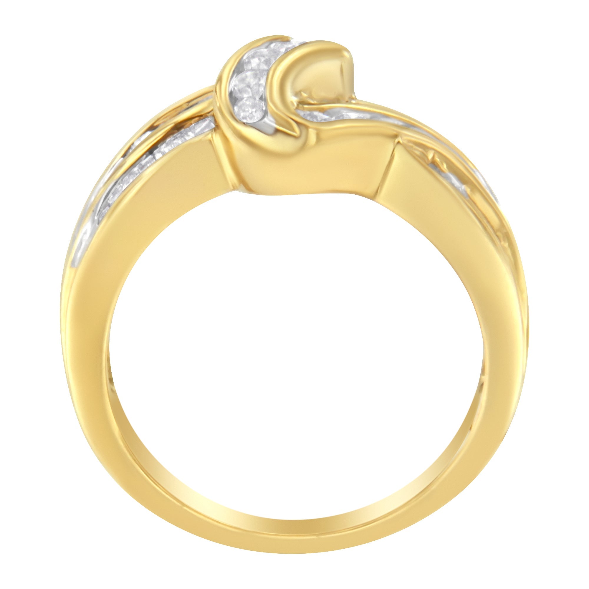 10K Yellow Gold 3/4 Cttw Channel Set Round and Baguette-cut Diamond Double Shank Bypass Ring (J-K Color, I1-I2 Clarity) - Size 6.75 by Bids.com