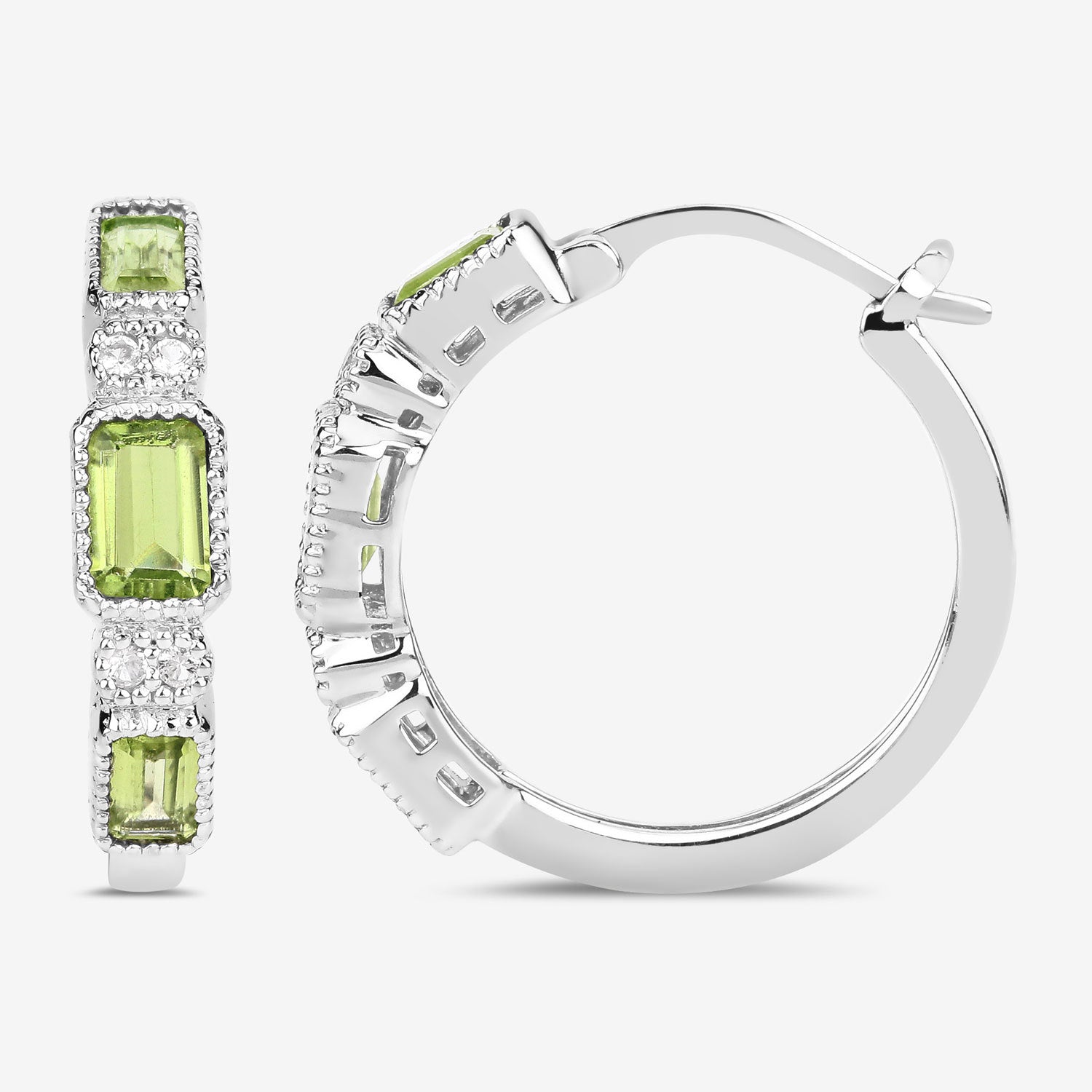 2.40 Carat Genuine Peridot and White Topaz .925 Sterling Silver Earrings DestGlow