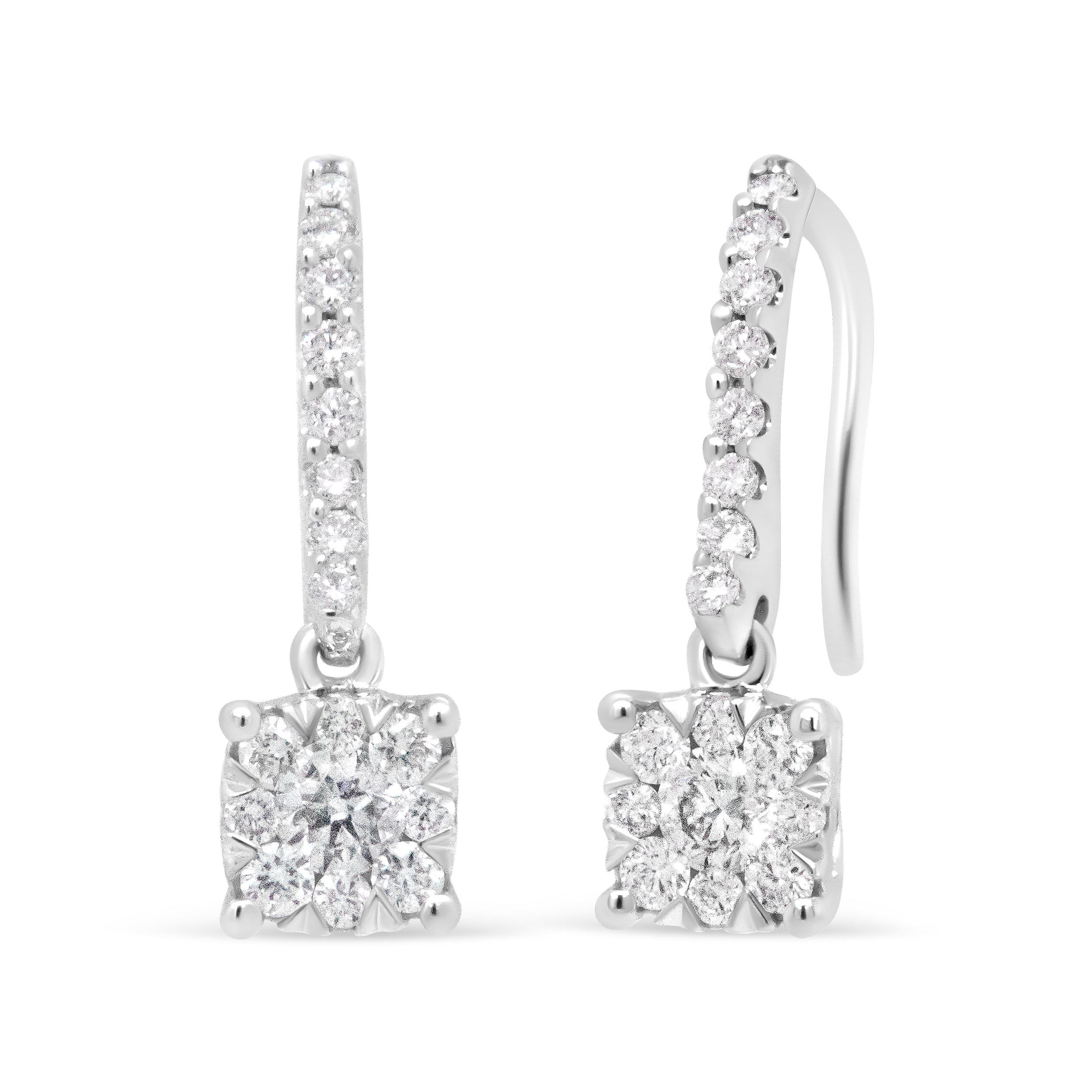 14K White 1/2 Cttw Round Diamond Halo Dangle Hook Earring - (H-I Color, SI2-I1 Clarity) by Bids.com