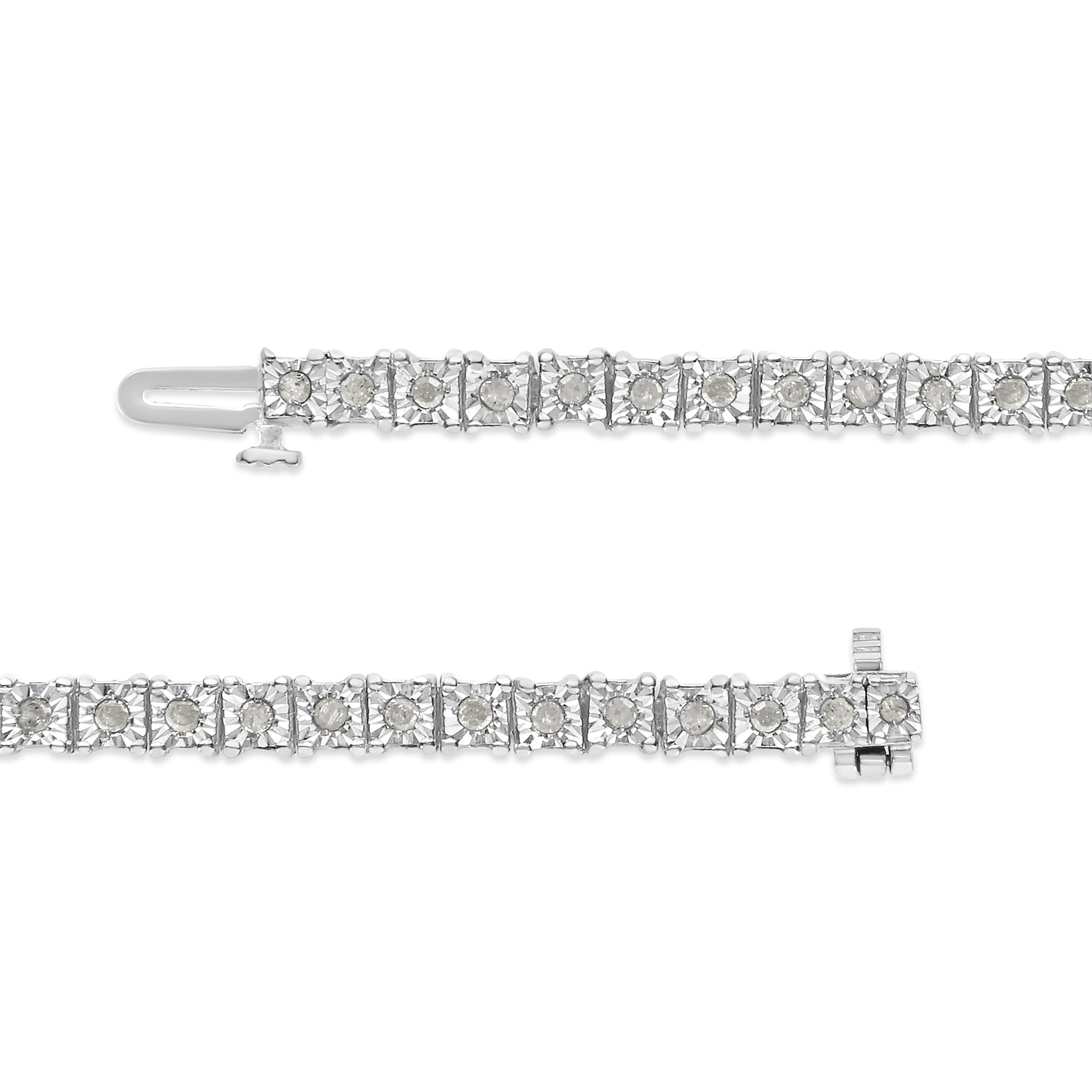 .925 Sterling Silver 1.0 Cttw Diamond Square Frame Miracle-Set Tennis Bracelet (I-J Color, I3 Clarity) - 7" DestGlow