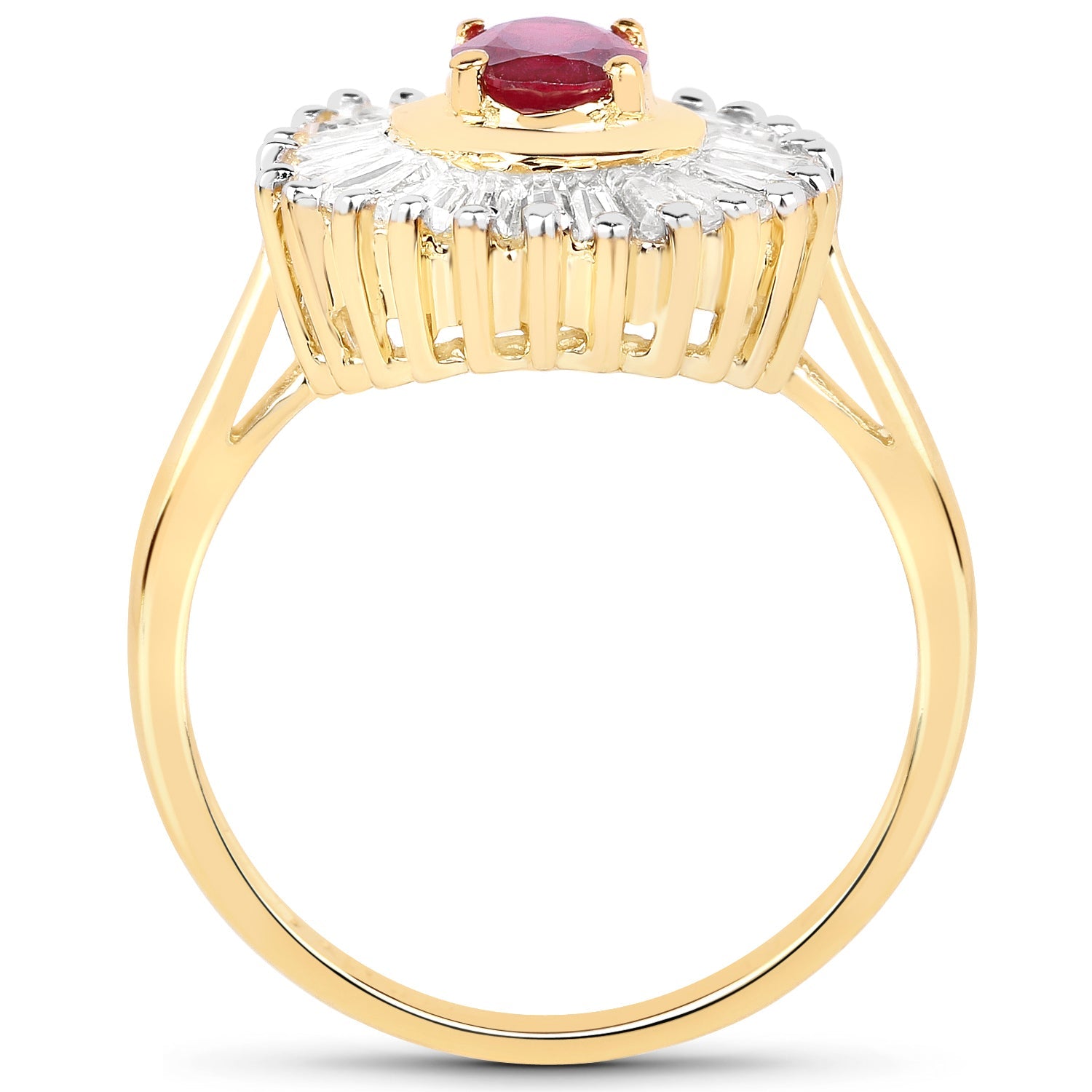 14K Yellow Gold Plated 2.44 Carat Glass Filled Ruby and White Topaz .925 Sterling Silver Ring by Bids.com