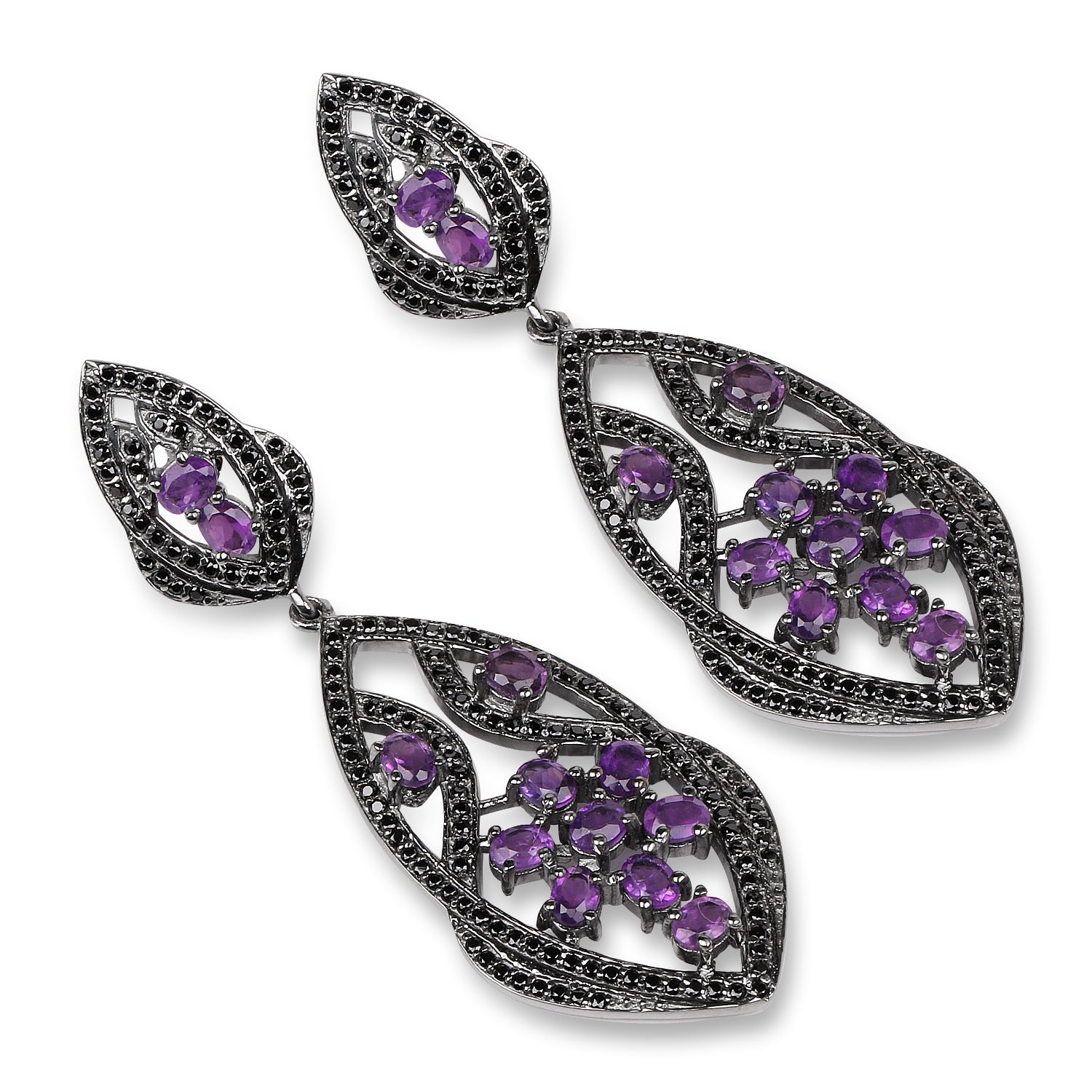 5.74 Carat Genuine Amethyst and Black Spinel .925 Sterling Silver Earrings by Bids.com