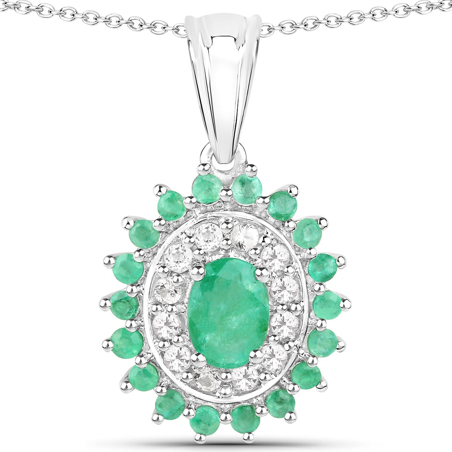 6.53 Carat Genuine Zambian Emerald and White Topaz .925 Sterling Silver 3 Piece Jewelry Set (Ring, Earrings, and Pendant w/ Chain) by Bids.com