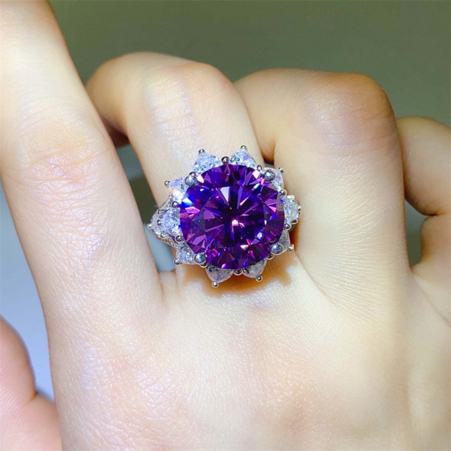 10 Carat Purple Sparkala™ Pure Sterling Silver Flower Shape Ring by Sparkala