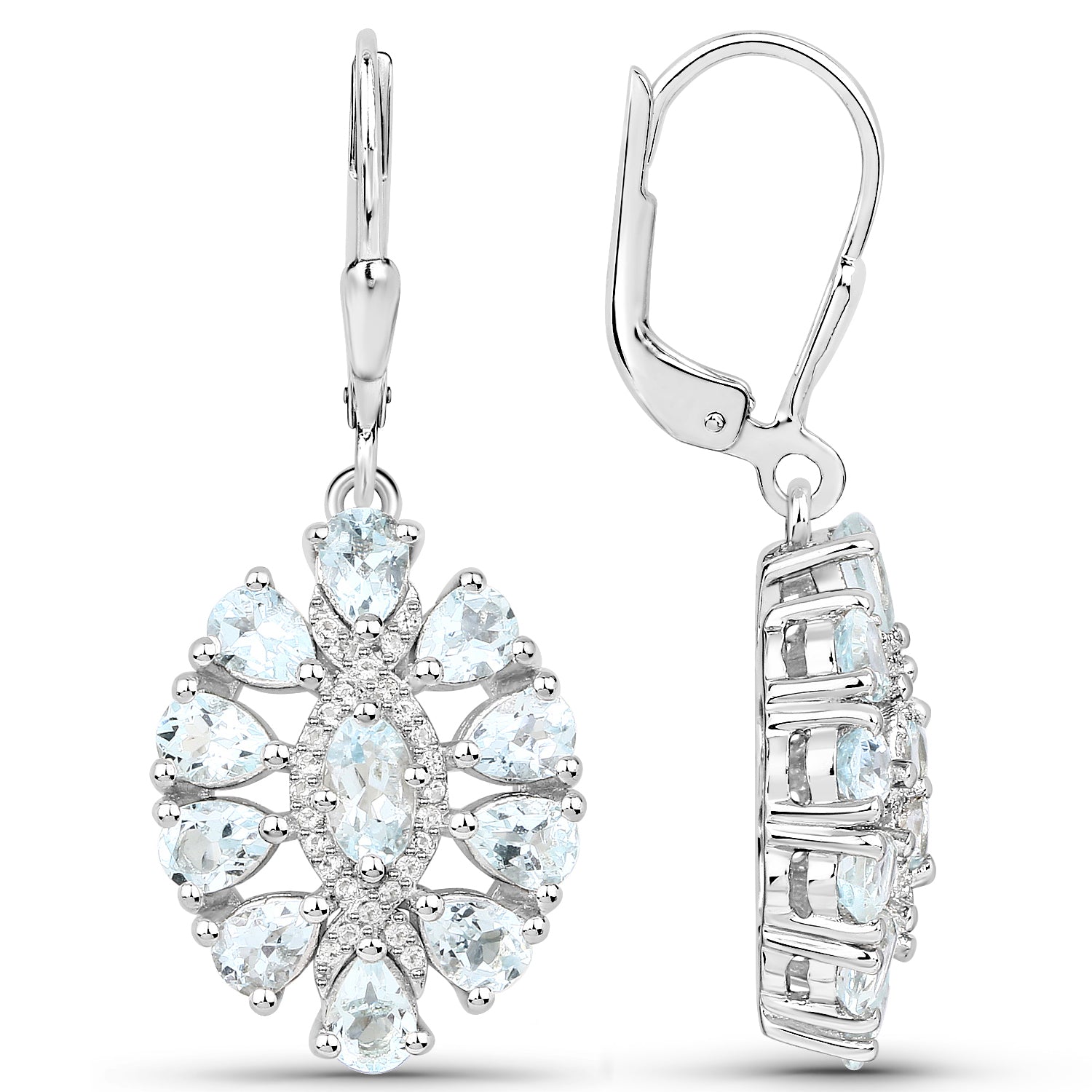 2.93 Carat Genuine Aquamarine and White Topaz .925 Sterling Silver Earrings by Bids.com