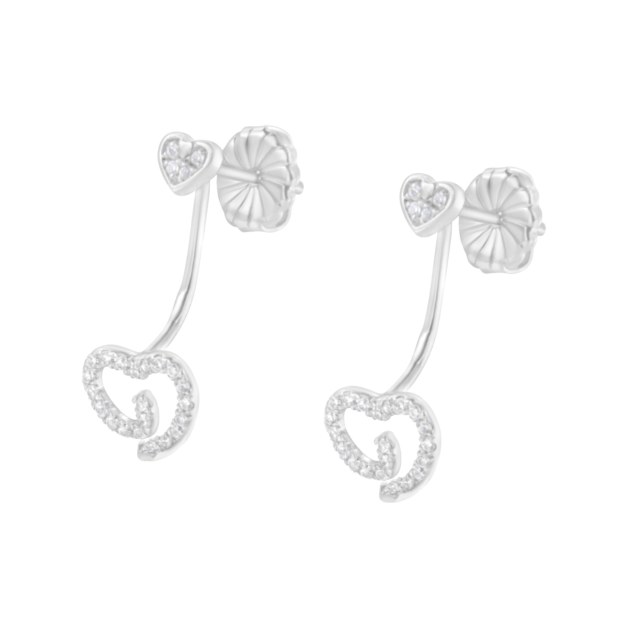.925 Sterling Silver 1/4 Cttw Diamond Swirl Heart Front/Back Earrings (I-J Color, I2-I3 Clarity) by Bids.com