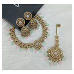 Joban Fashion L.Pink-Sea Green Stone Work Necklace Set