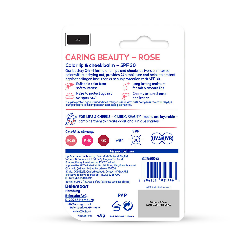 Nivea Lip Caring Beauty Red Lip Balm With SPF 30 - Rose
