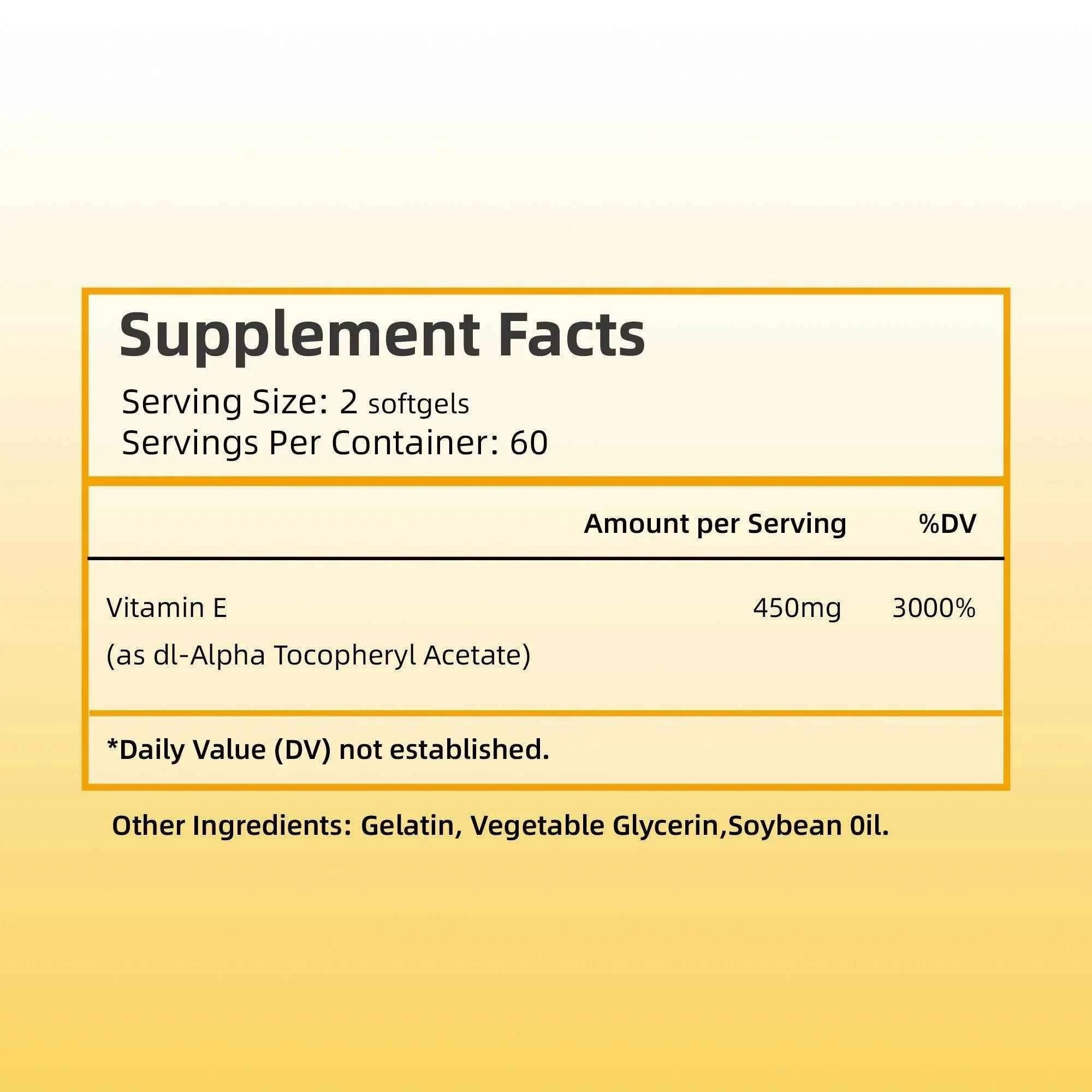 Vitamin E - Promotes Skin, Hair, Nails, Immune and Eye Health, Antioxidant - 120 Capsules