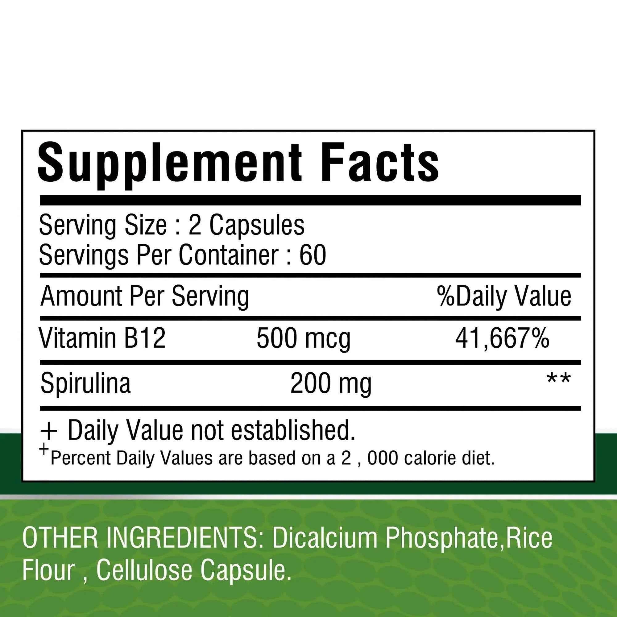 Vitamin B12 - Supports Energy Metabolism and Nervous System, Good for Brain and Heart Health - 120 Capsules