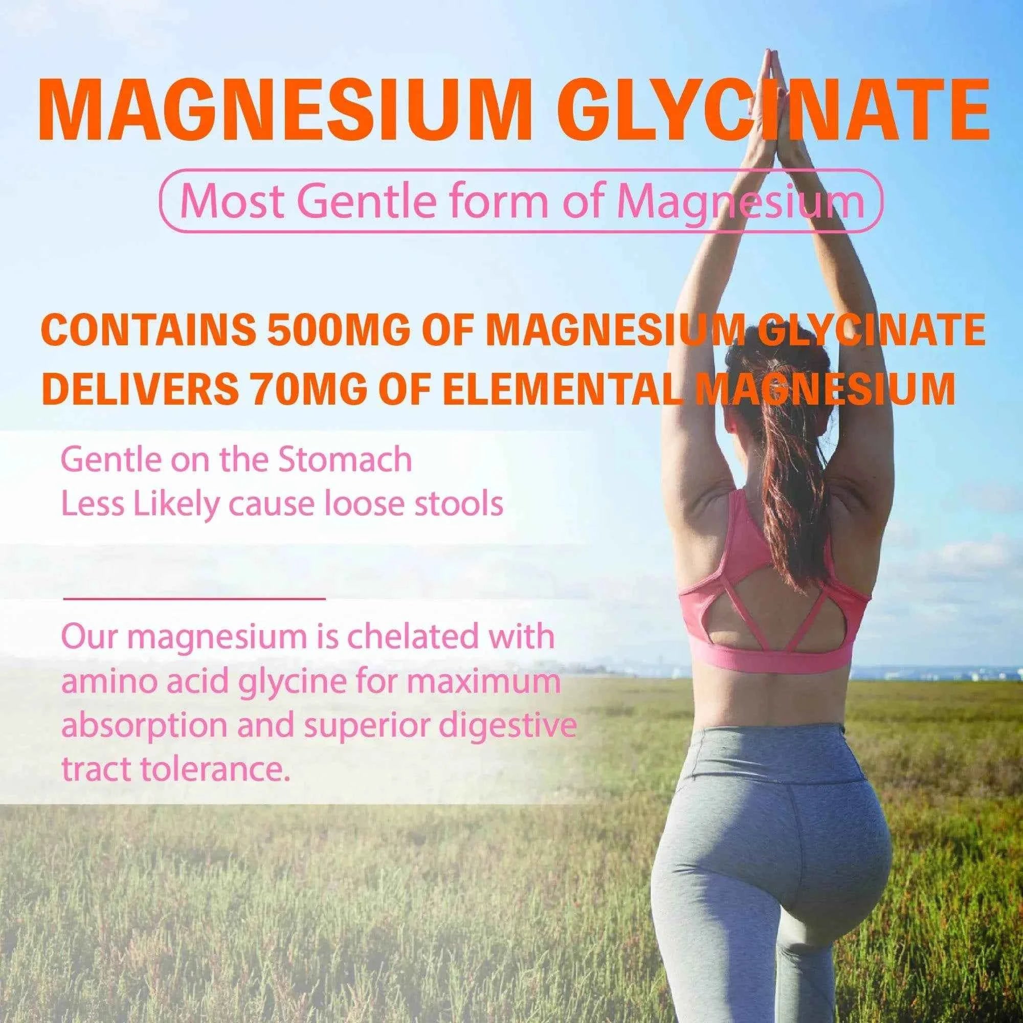 Magnesium Glycinate 500mg, 100% Chelate for High Absorption Magnesium Supplement for Sleep, Muscle, Heart, Never and Bone Suppor
