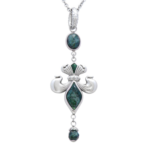 New Dawn Green Marble Fleur-de-Lis Necklace - Stainless Steel Royal Symbol