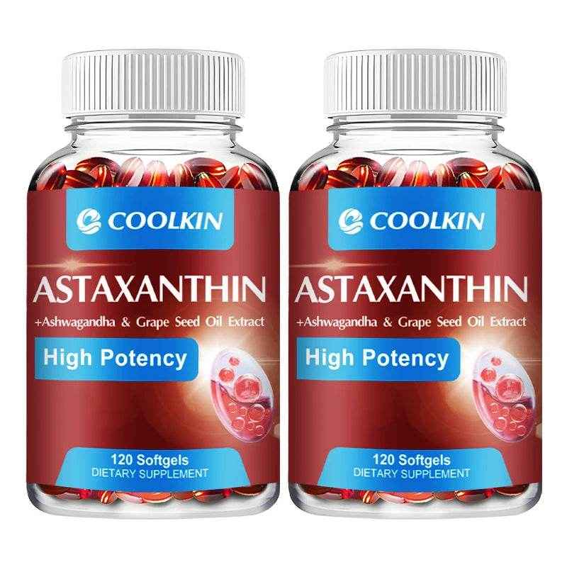 Astaxanthin 24mg - with Ashwagandha, Grape Seed Oil Extract - Supports Eye and Skin Health, Antioxidant - 120 Capsules