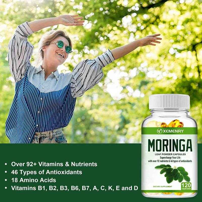 Moringa Supplement - Support Immune System, Energy, Metabolism, Antioxidant - 120 Capsules