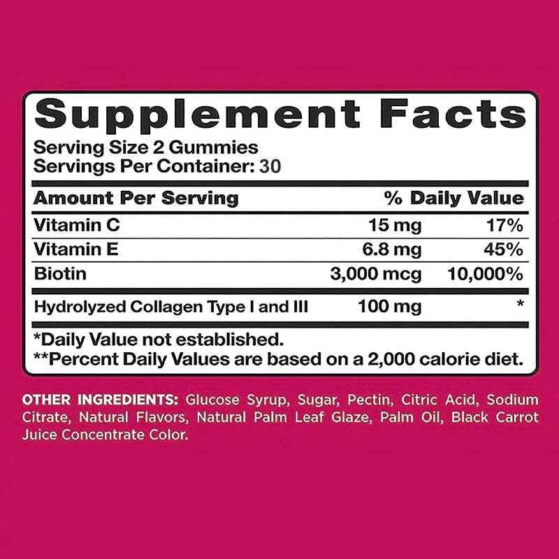 Hair, Skin & Nails + Collagen Gummies - Promotes Healthy Skin, Joints, Hair, Nails, Antioxidants - 60 Gummies