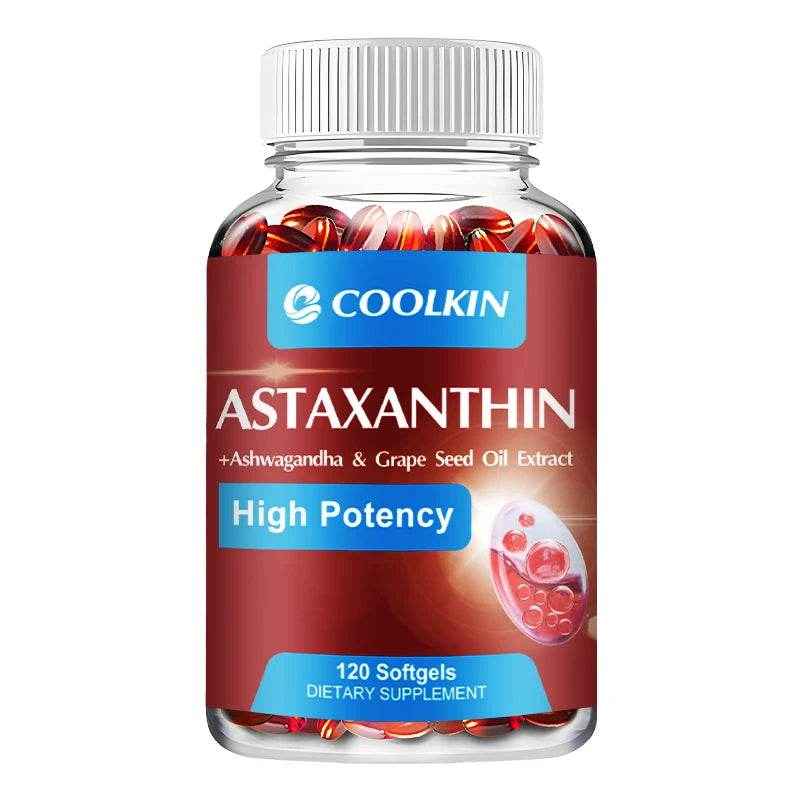 Astaxanthin 24mg - with Ashwagandha, Grape Seed Oil Extract - Supports Eye and Skin Health, Antioxidant - 120 Capsules