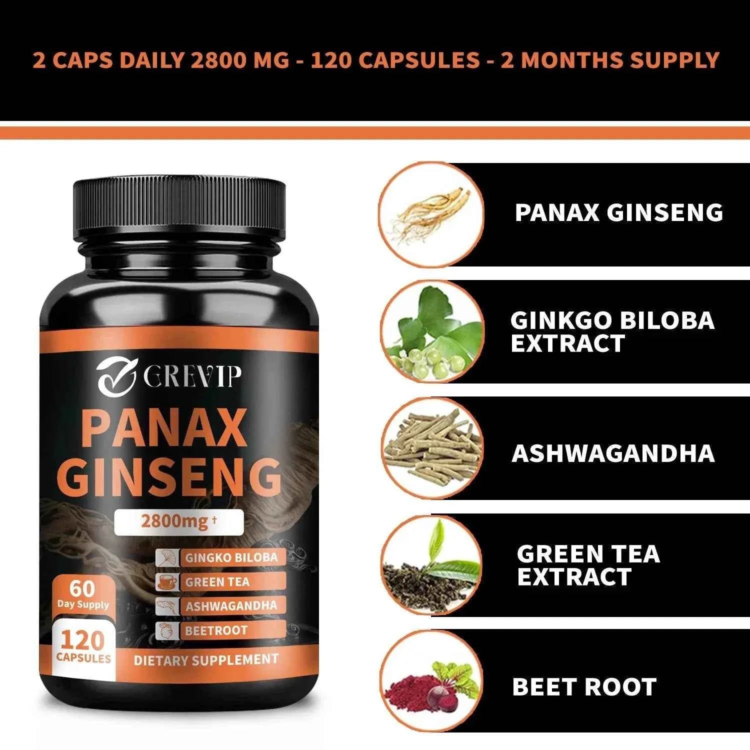 Panax Ginseng Supplement - Improve Memory and Concentration, Enhance Energy Endurance - 120 Capsules