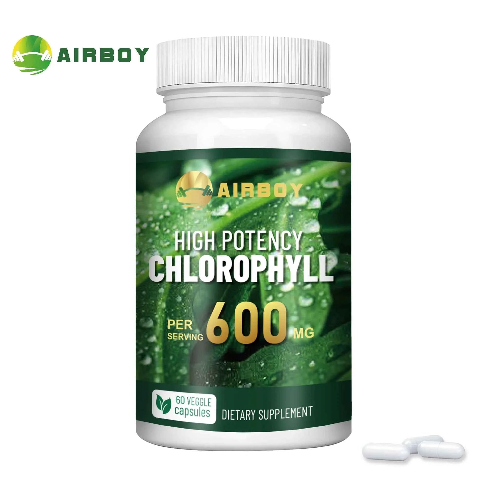 Chlorophyll Supplement 600mg - Relieves Eye Fatigue, Enhances Energy, Internal Cleanliness, Enhances Immunity - 60 Capsules