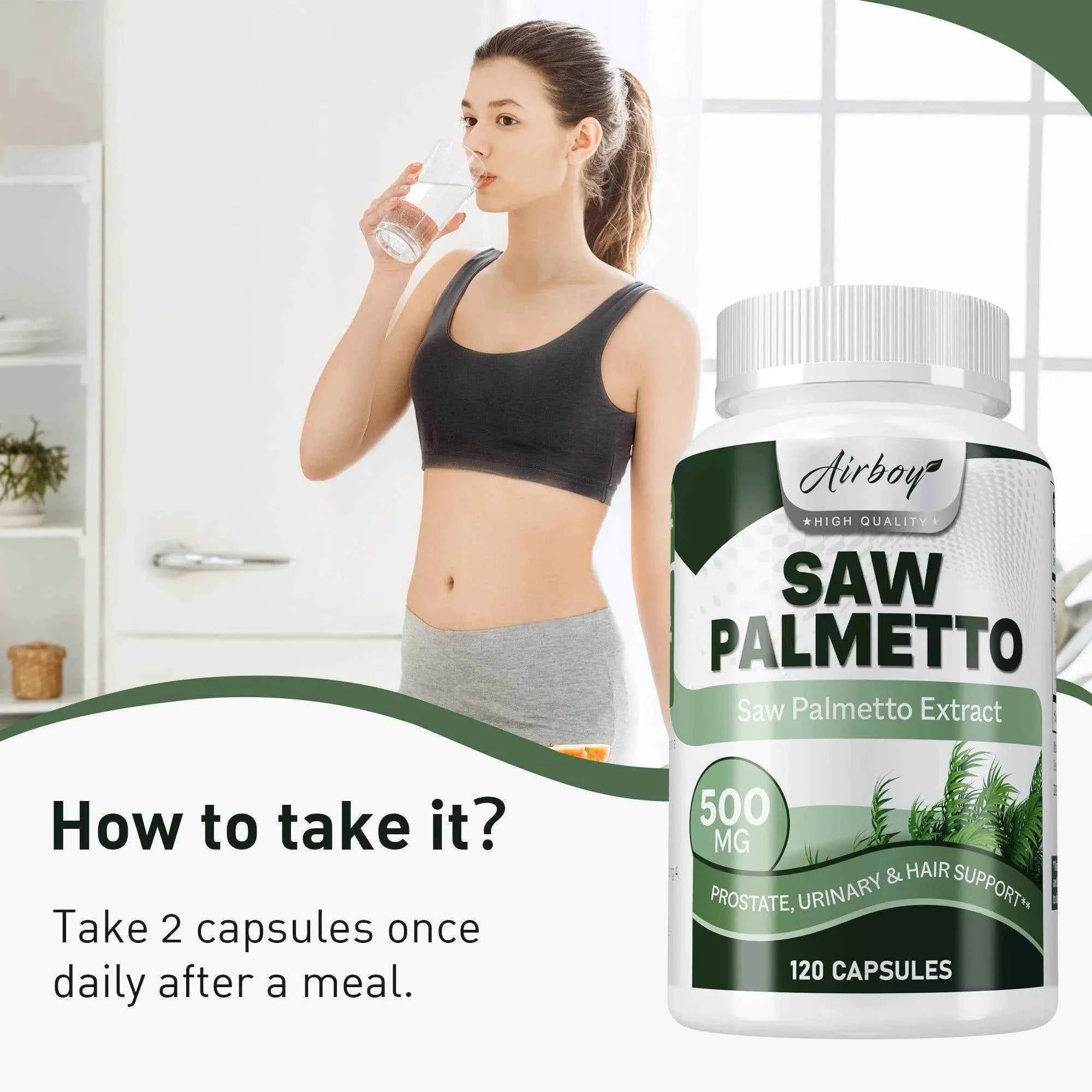 Saw Palmetto Capsules - for Men Prostate Health Supports Urinary Tract Health Bladder Health Promotes Hair Growth - 120 Capsules