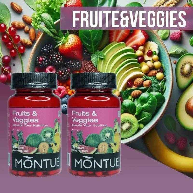 Montue Fruits and Veggies Supplement - 90 Fruit and 90 Veggie Capsules - Supports Energy Levels, Vitamins & Minerals -Made in Th