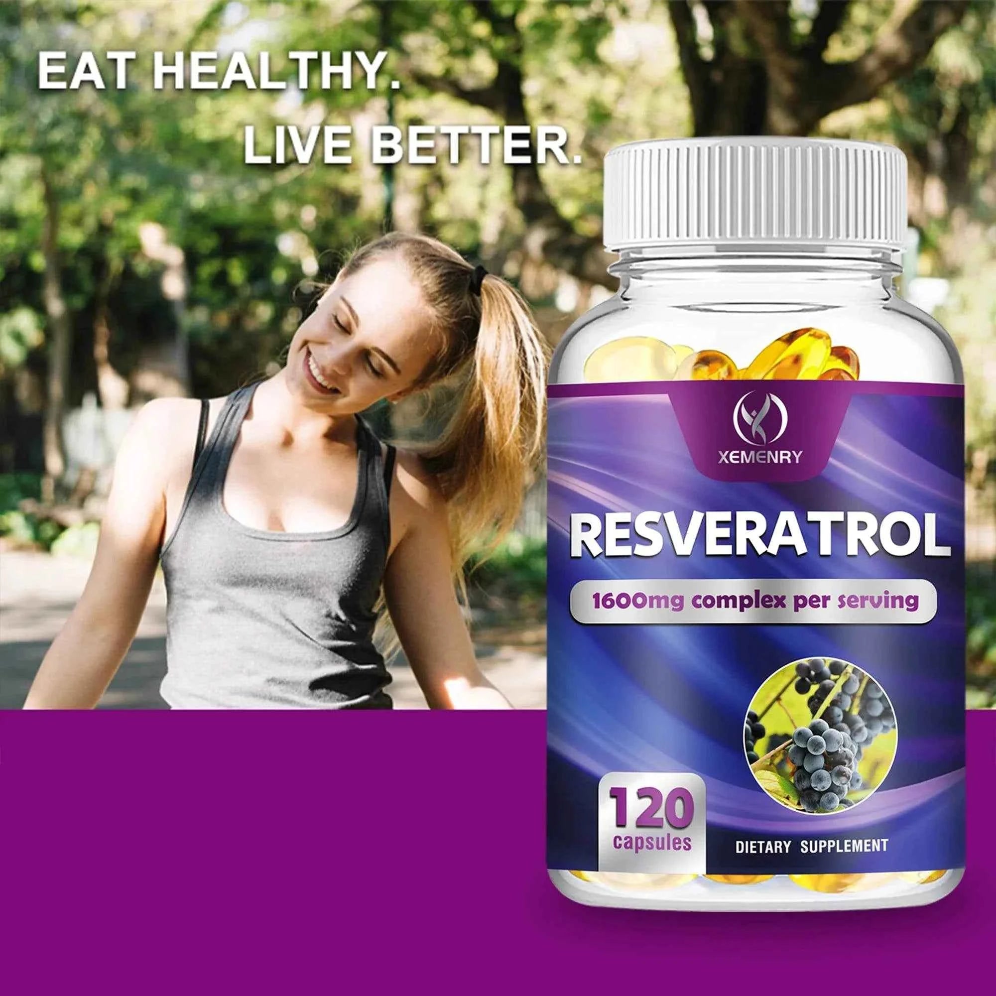 Resveratrol - Heart, Cardiovascular, Skin, Circulatory Health, Promotes Metabolism, Anti-aging, Antioxidant - 120 Capsules