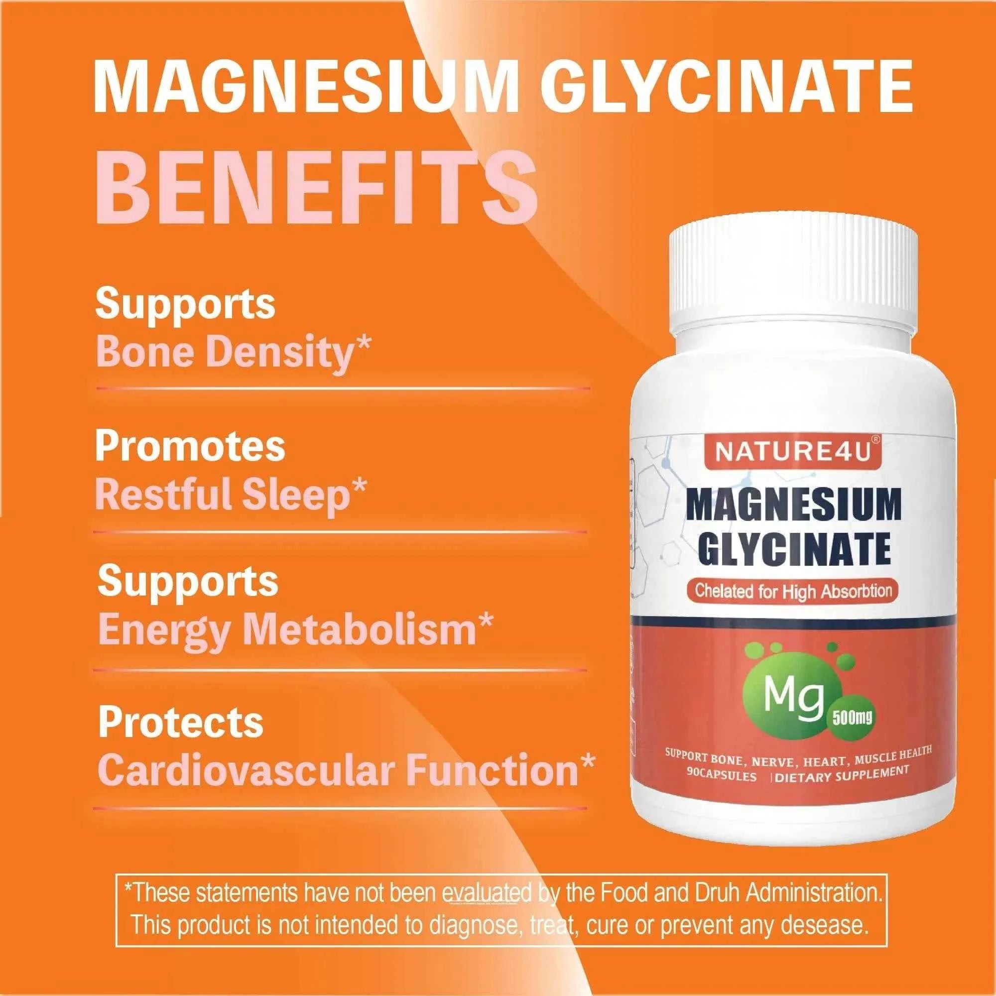 Magnesium Glycinate 500mg, 100% Chelate for High Absorption Magnesium Supplement for Sleep, Muscle, Heart, Never and Bone Suppor
