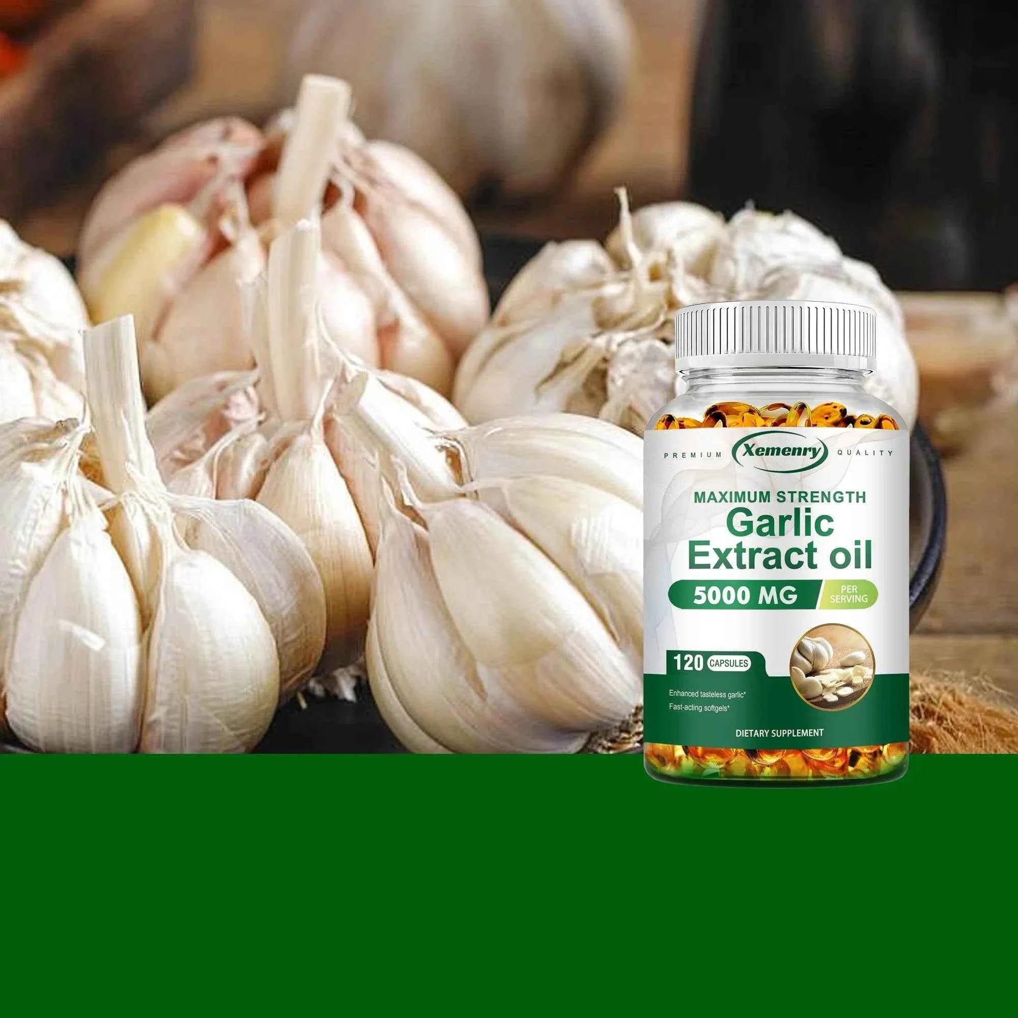 Garlic Oil Capsules - for Immune and Cardiovascular, Cholesterol Health, Enhances Immunity - 120 Capsules