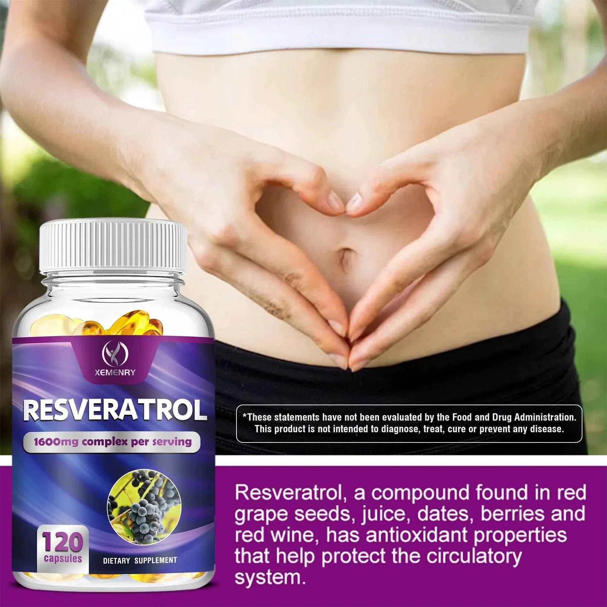 Resveratrol - Heart, Cardiovascular, Skin, Circulatory Health, Promotes Metabolism, Anti-aging, Antioxidant - 120 Capsules