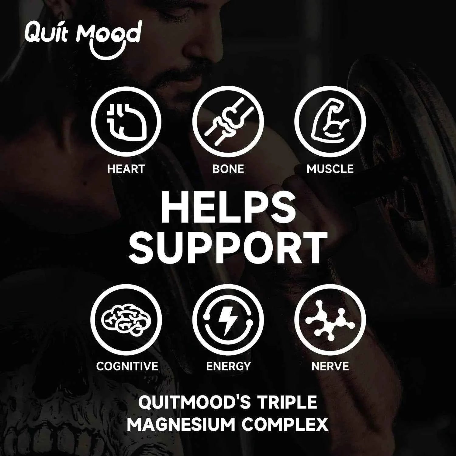 Quitmood Triple Magnesium Complex | 300mg of Magnesium Glycinate, Malate, & Citrate for Muscles, Nerves, & Energy | High Absorpt