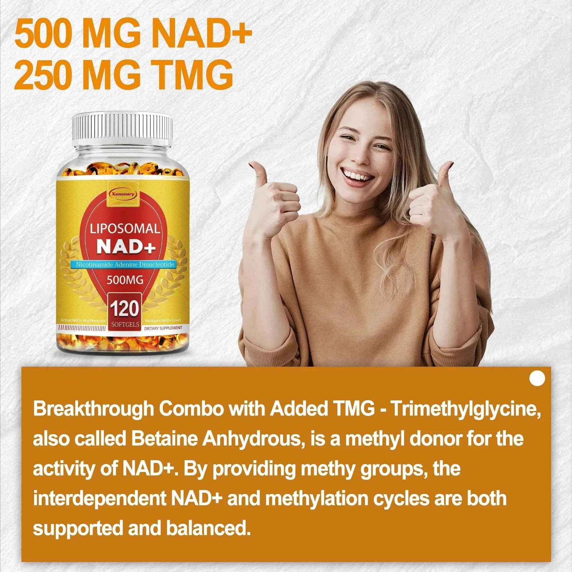 Liposomal NAD+ Capsules - Anti-aging, Replenish Energy, Enhance Focus, Support Cellular Health - 120 Capsules