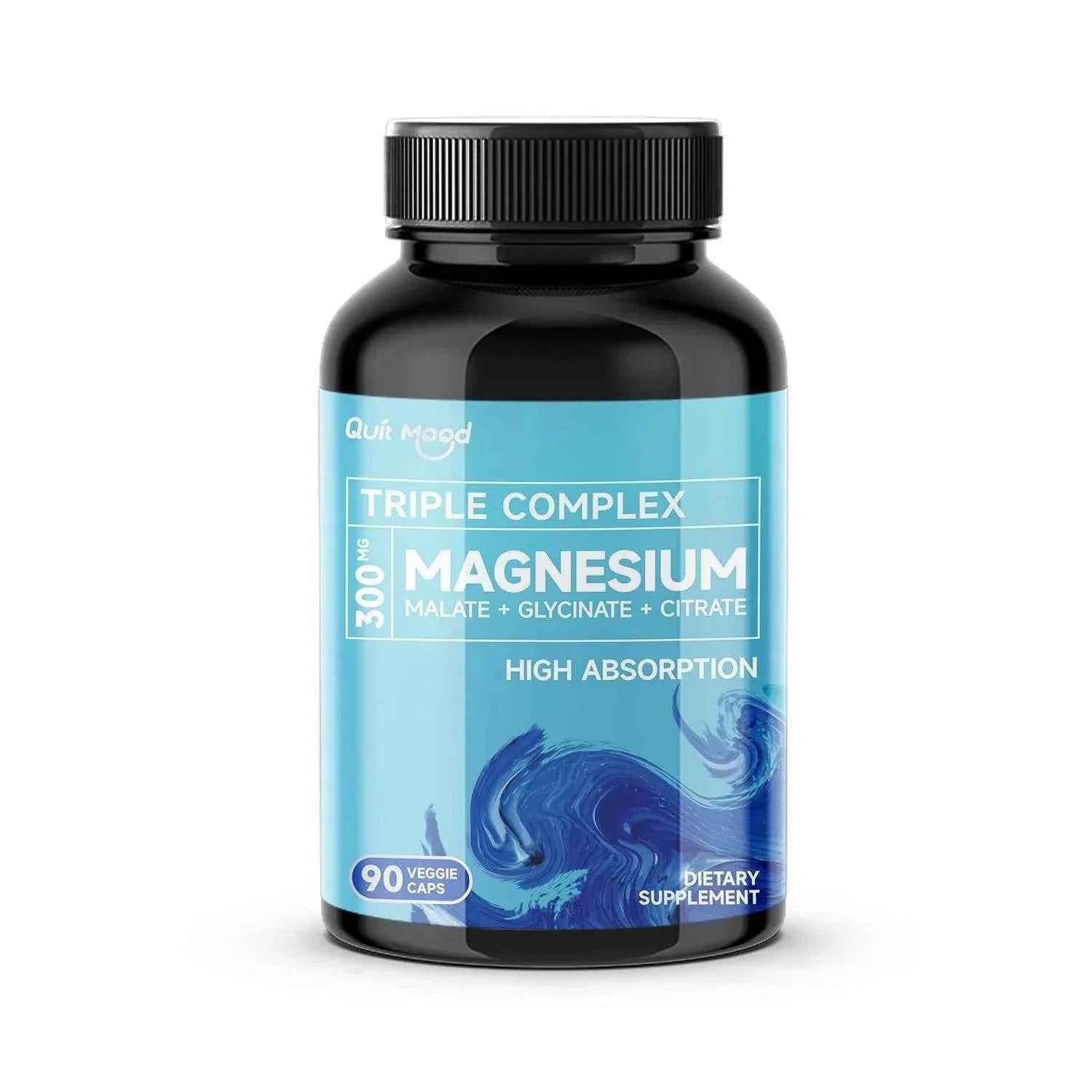 Quitmood Triple Magnesium Complex | 300mg of Magnesium Glycinate, Malate, & Citrate for Muscles, Nerves, & Energy | High Absorpt