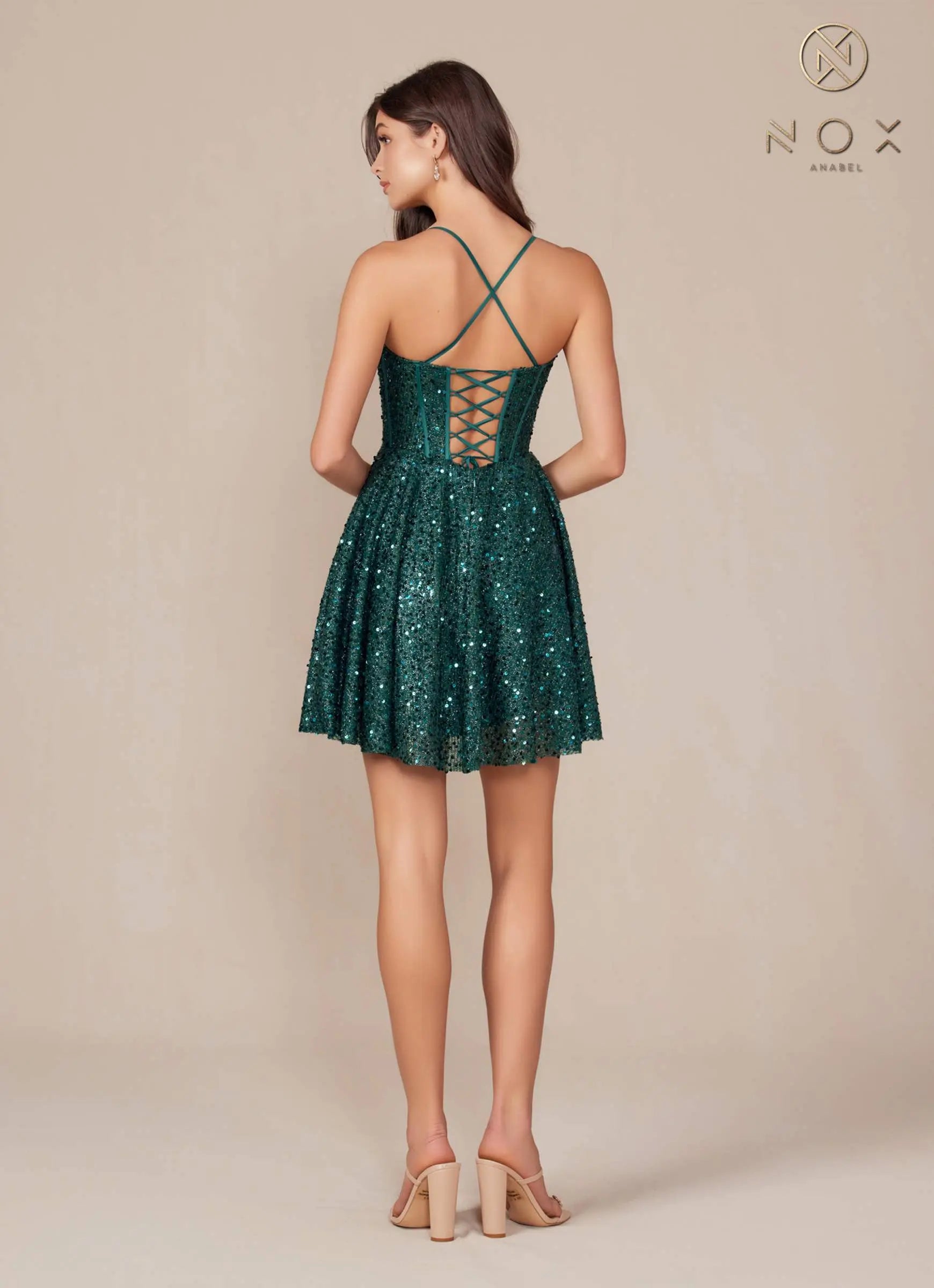 Nox Anabel A843 Short Strapless Sequin A-Line Dress by DiscountDressShop