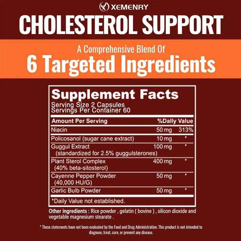 Cholesterol Support - Maintains Healthy Cholesterol Levels, Promotes Blood Flow, and Supports Heart Health - 120 Capsules