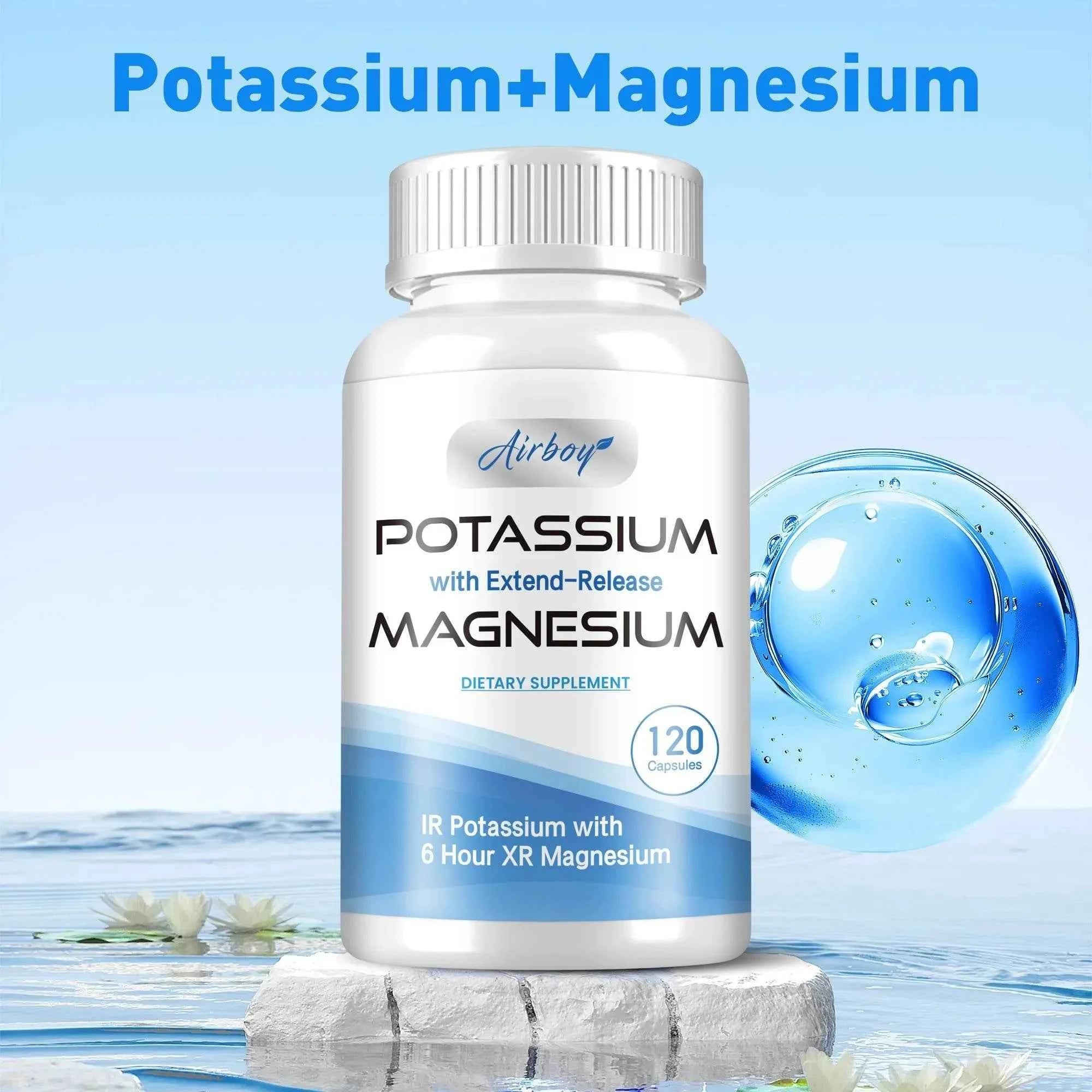 Potassium with Magnesium Supplement - Blood Pressure Support, Promotes Healthy Blood Flow, Heart Health - 120 Capsules