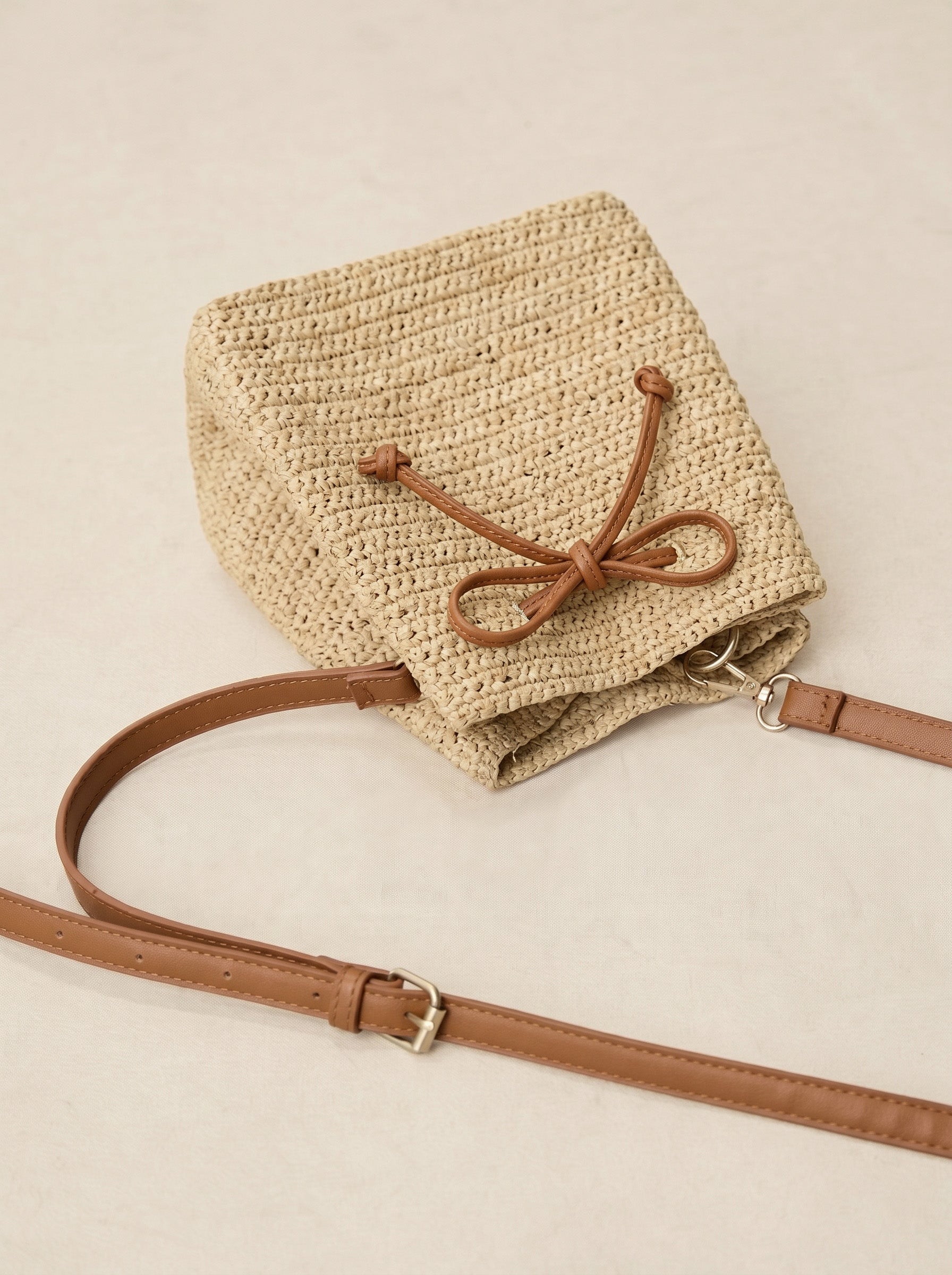 Mini Handwoven Raffia Drawstring Crossbody Bag DestGlow