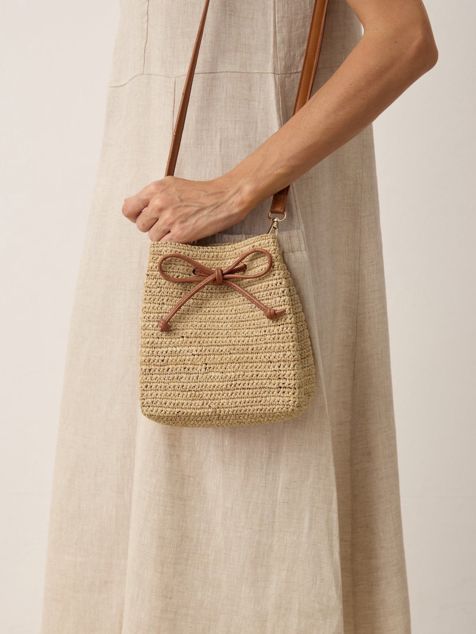 Mini Handwoven Raffia Drawstring Crossbody Bag DestGlow