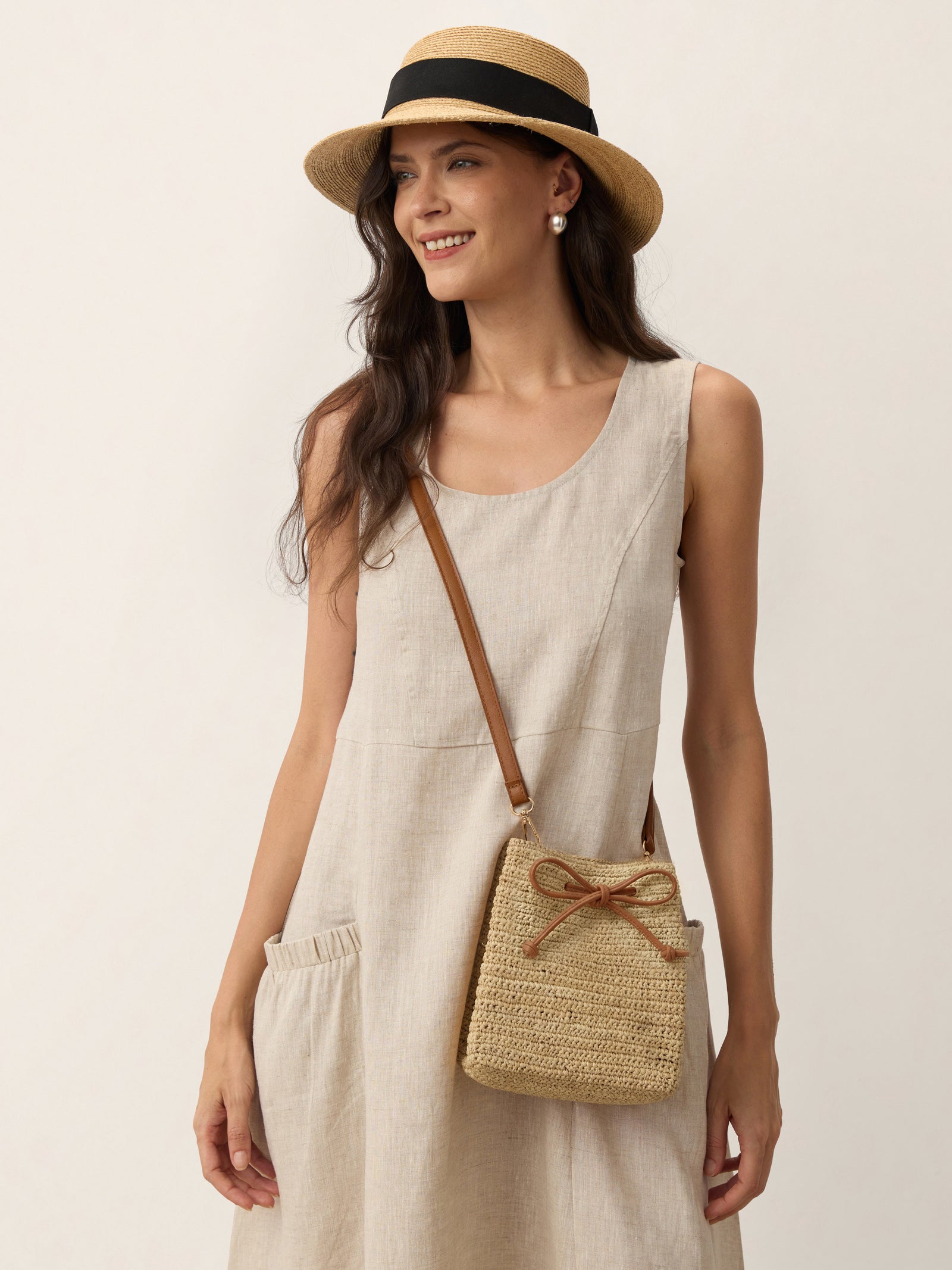 Mini Handwoven Raffia Drawstring Crossbody Bag DestGlow