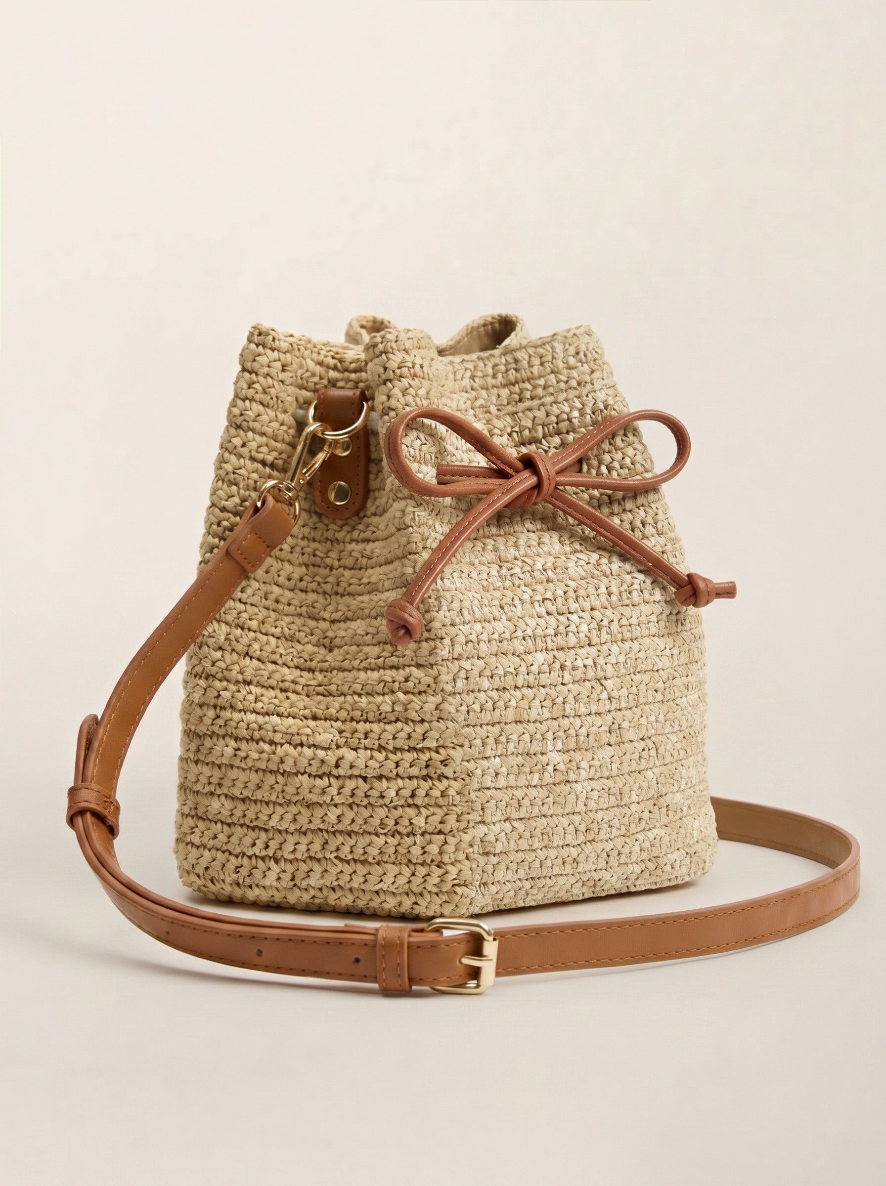 Mini Handwoven Raffia Drawstring Crossbody Bag DestGlow