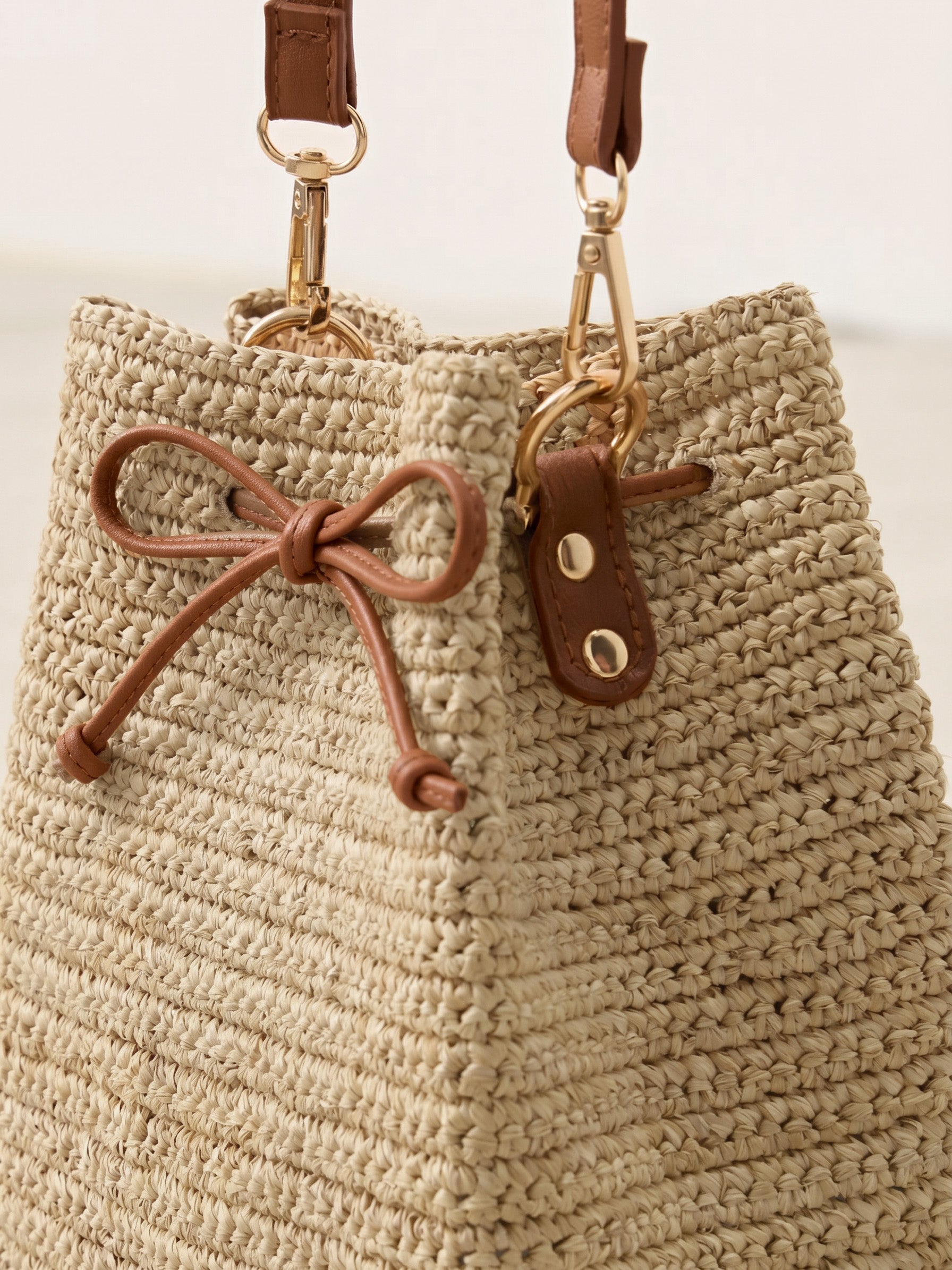 Mini Handwoven Raffia Drawstring Crossbody Bag DestGlow