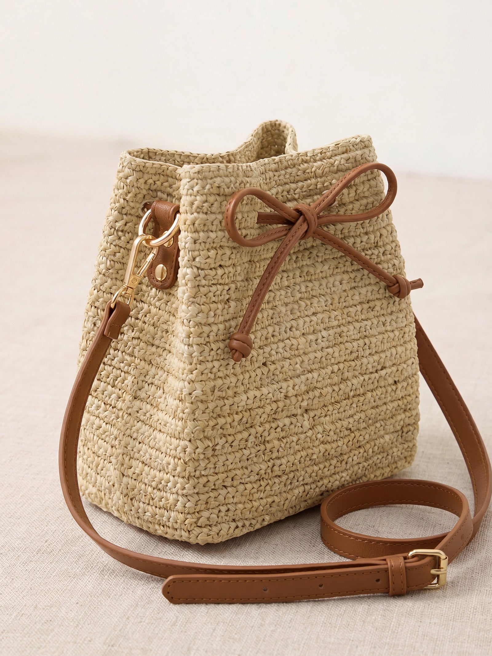 Mini Handwoven Raffia Drawstring Crossbody Bag DestGlow