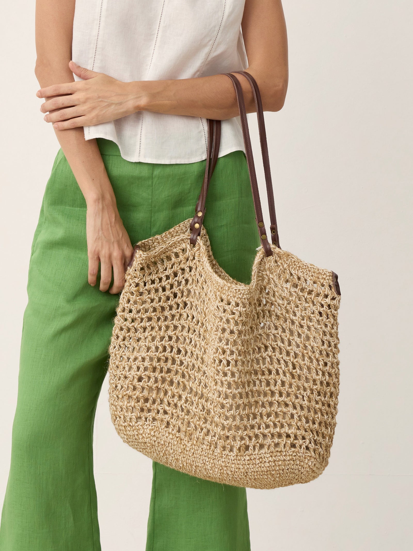 Linen-Cotton Open-Weave Tote Bag With Zip Pouch DestGlow