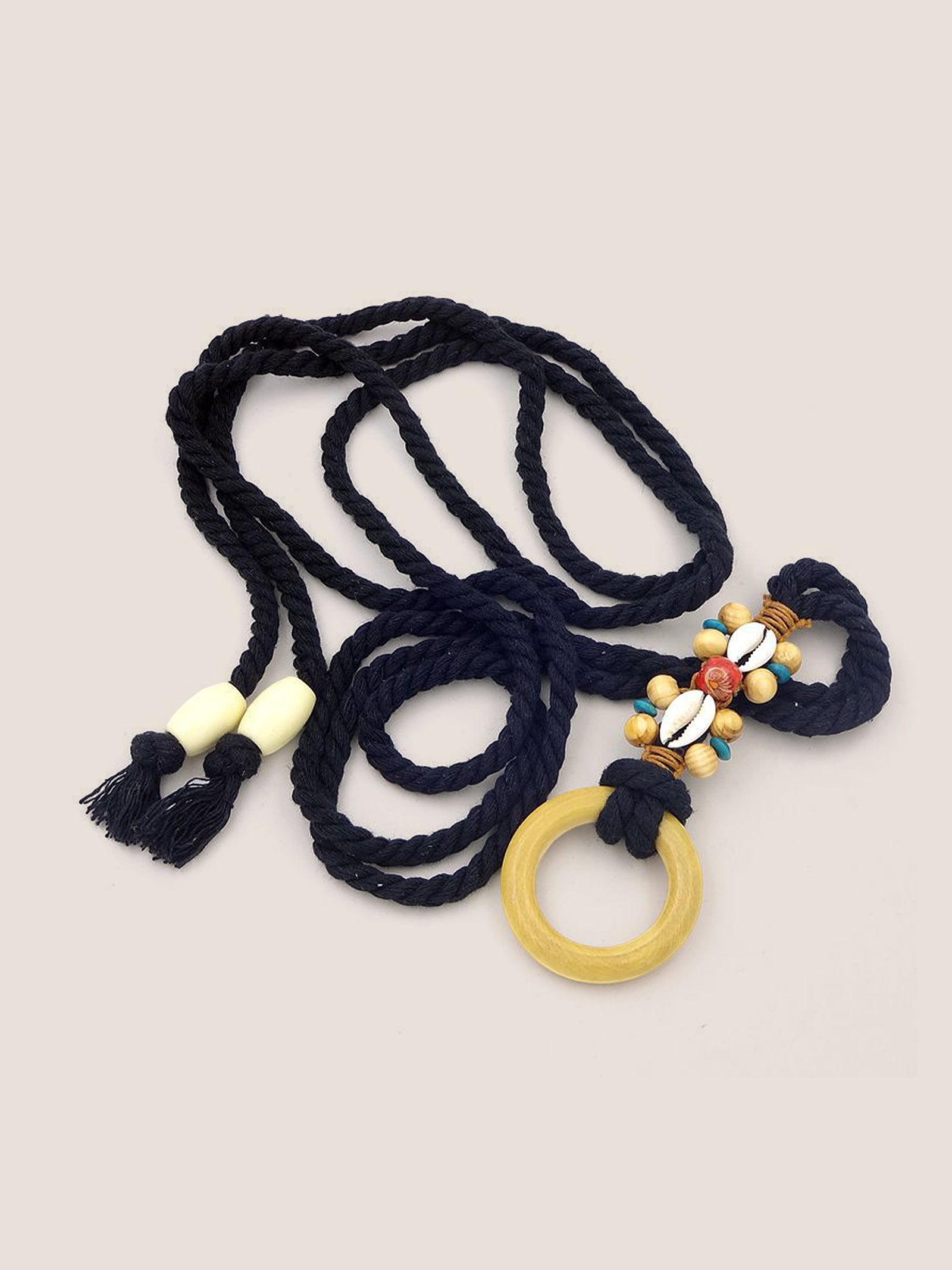 Linen Woven Belt With Wooden Beads DestGlow